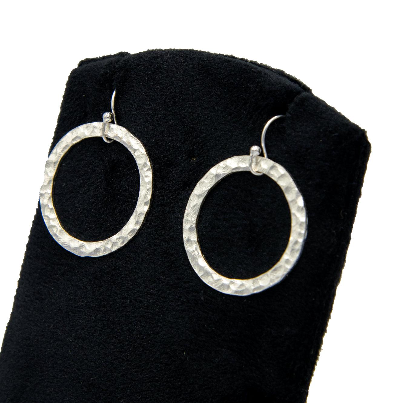 Hammered Round Silver Dangle Earring