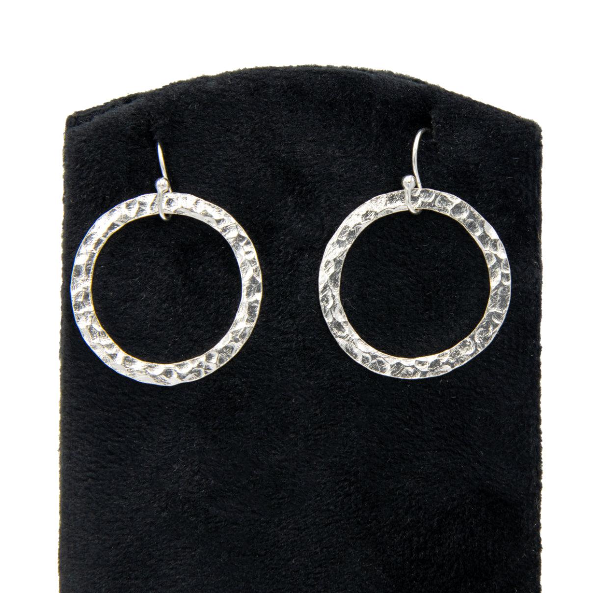 Hammered Round Silver Dangle Earring
