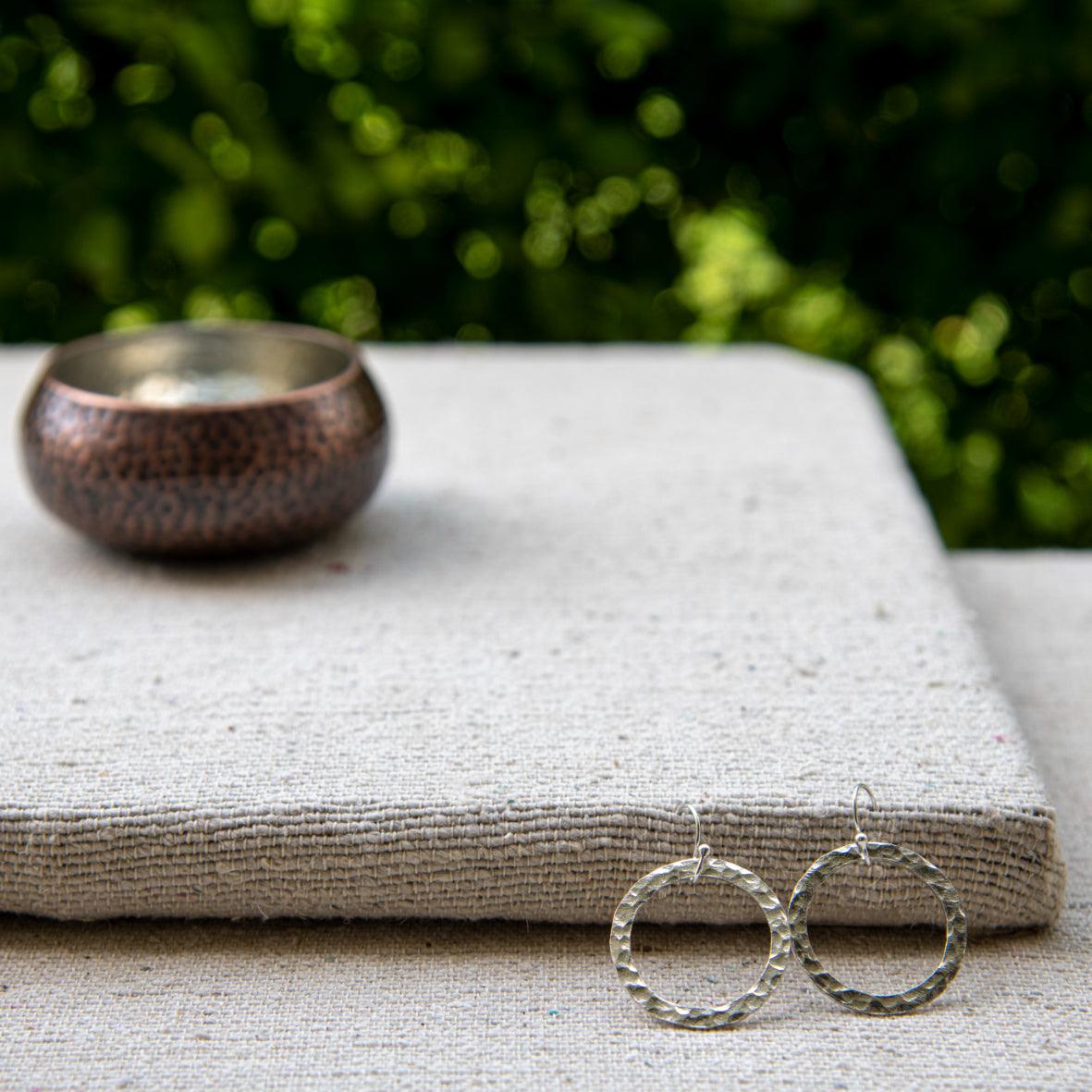 Hammered Round Silver Dangle Earring