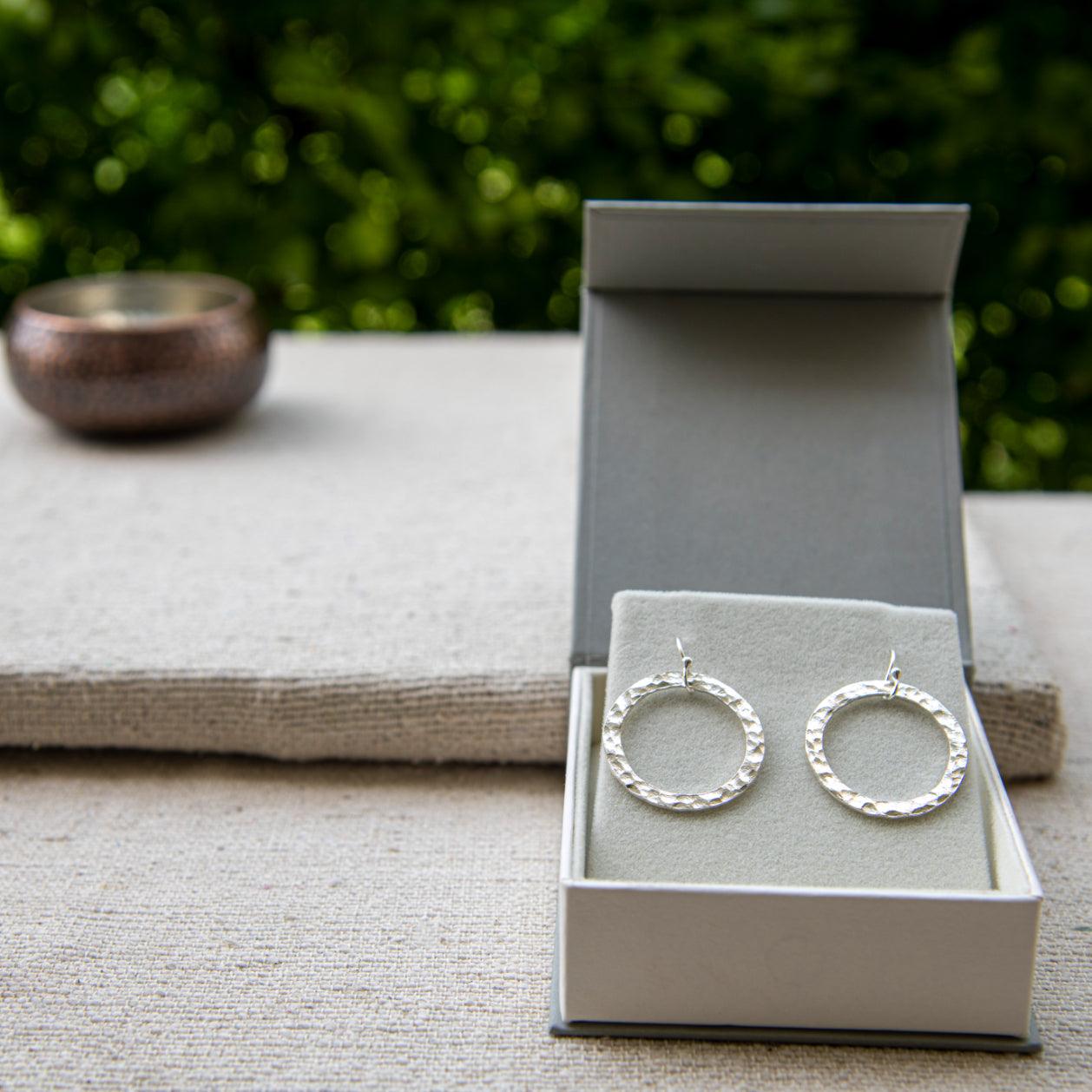 Hammered Round Silver Dangle Earring