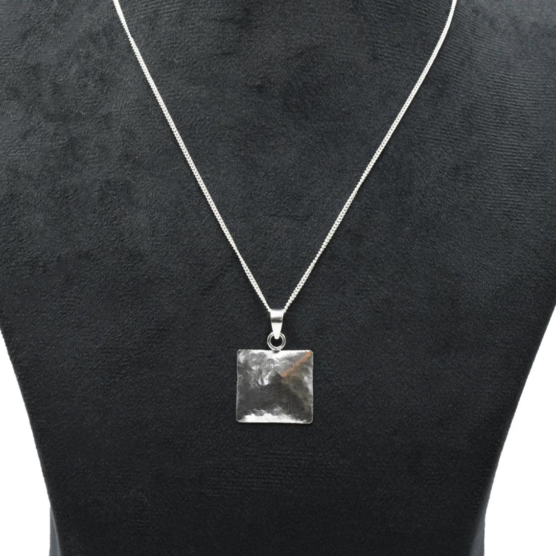 Hammered Silver Square Pendant