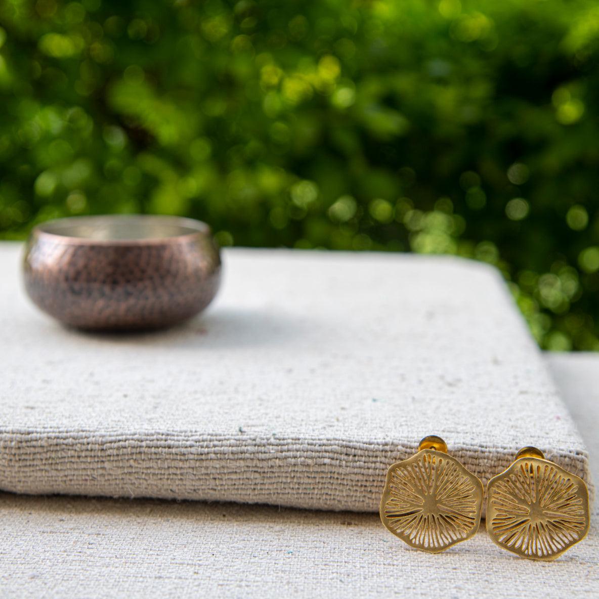 Lotus Leaf Gold Plated Brass Stud Earring