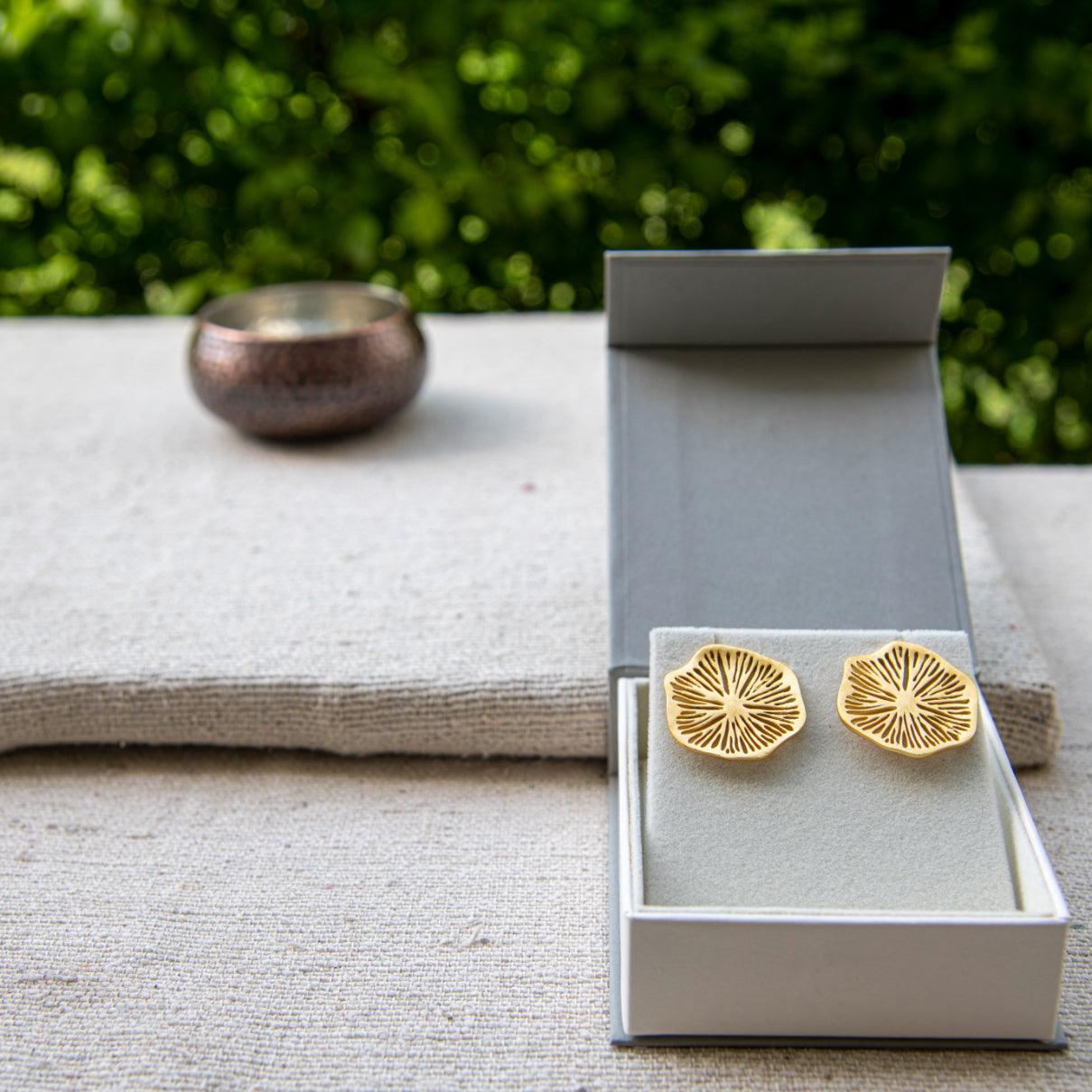 Lotus Leaf Gold Plated Brass Stud Earring