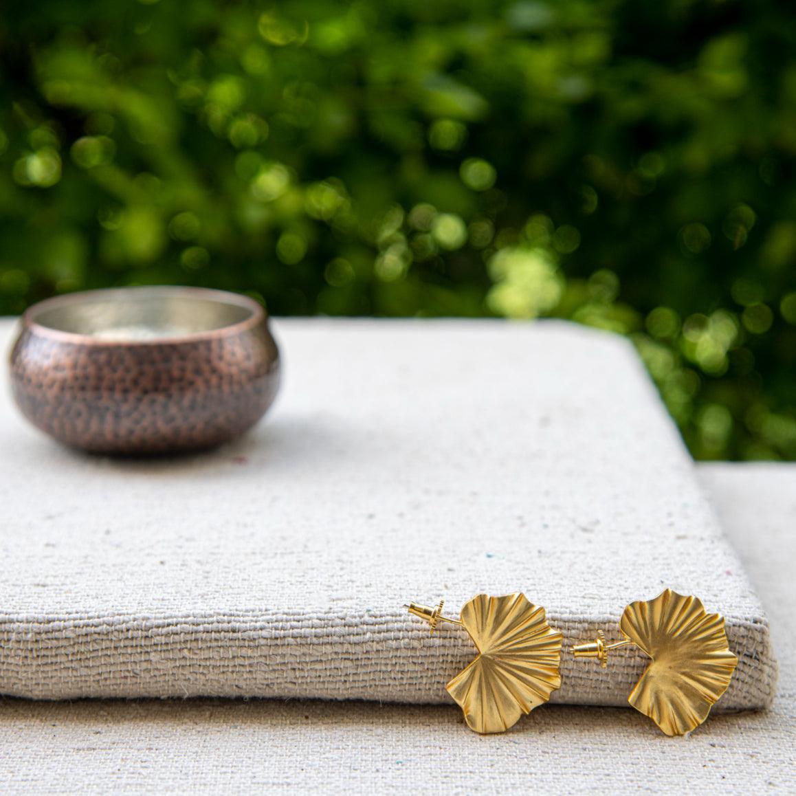 Lotus Leaf Gold Plated Stud Earring