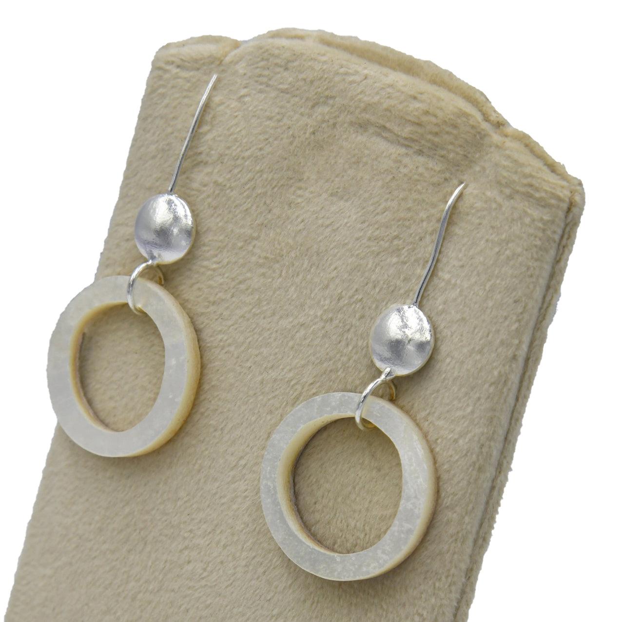 Mother of Pearl Round Silver Dangle Earring