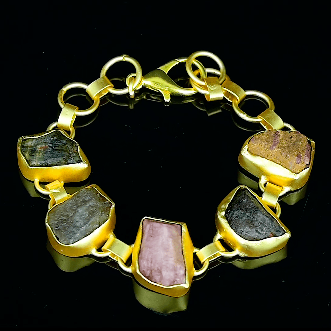 Multi Color Tourmanline Rough Gemstone Bracelet