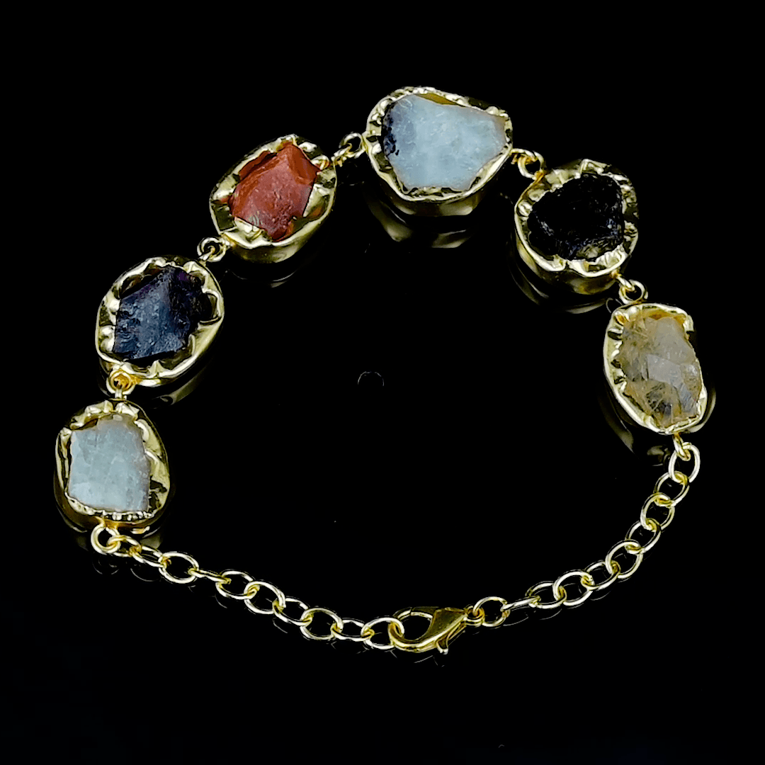 Multi Gemstone Brass Flash Gold Plating Bezel Bracelet