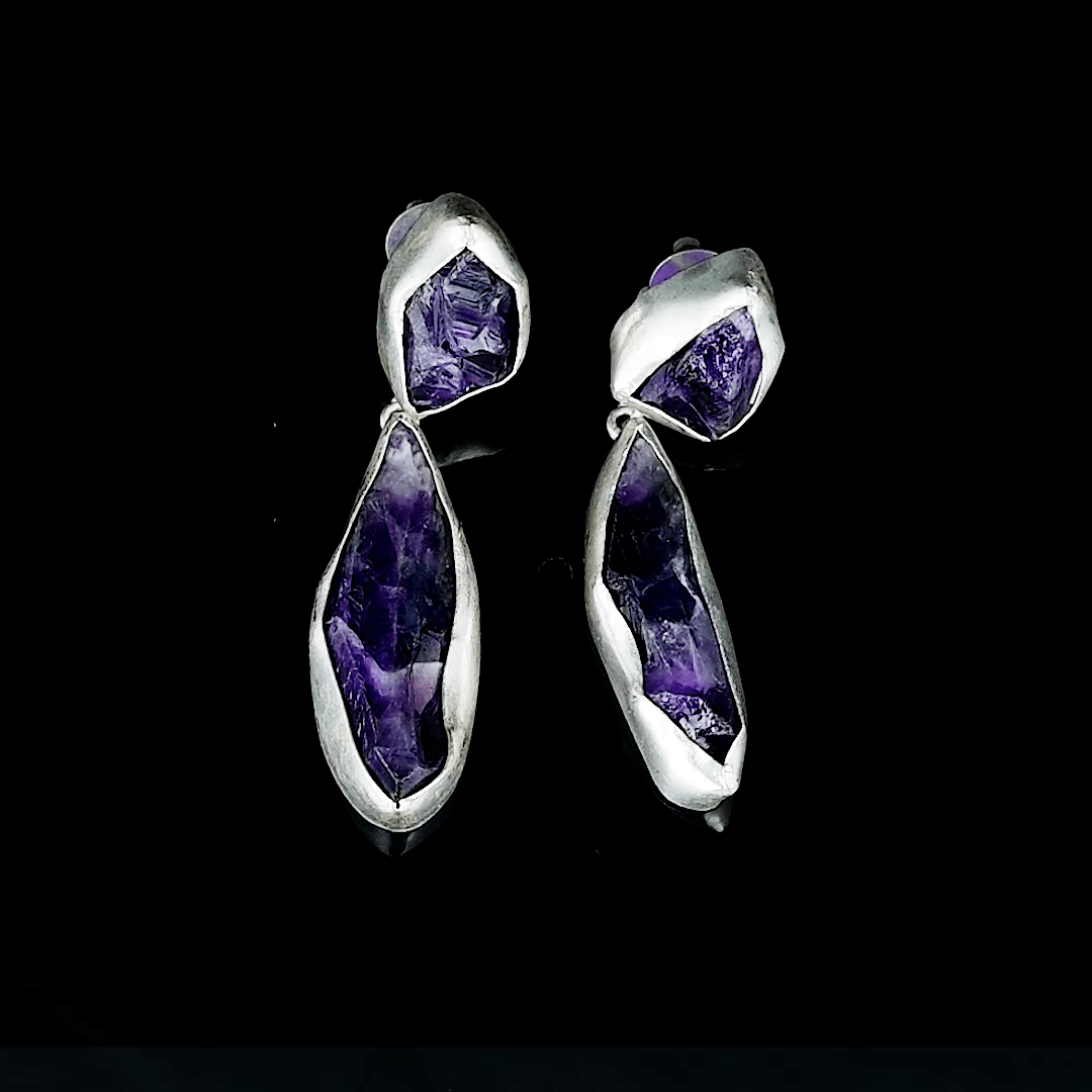 Natural Amethyst Gemstones Stud Earring