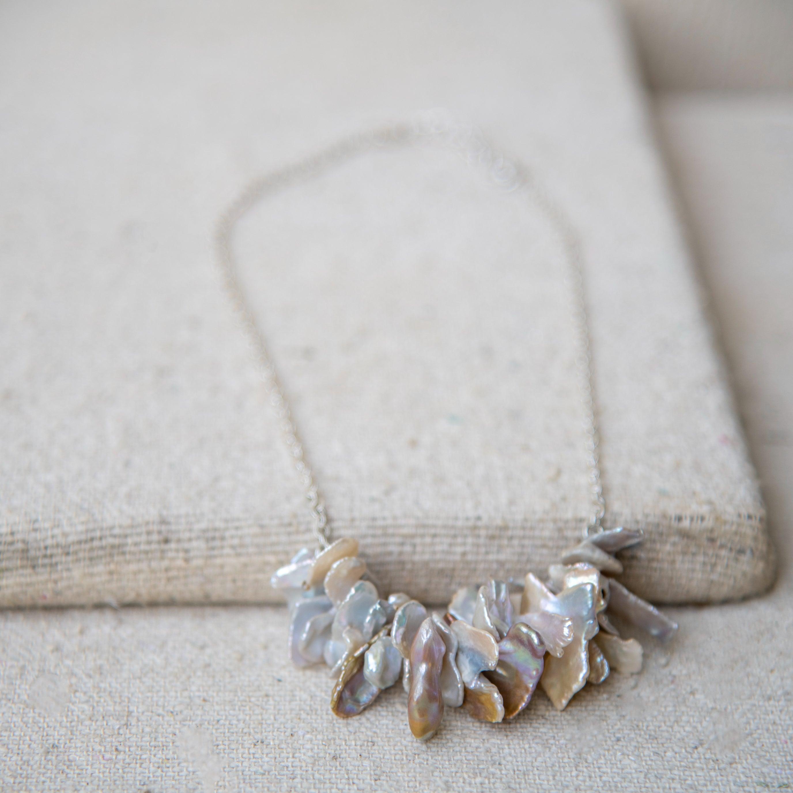 Natural Biwa Pearl Silver Plated Chain Necklace