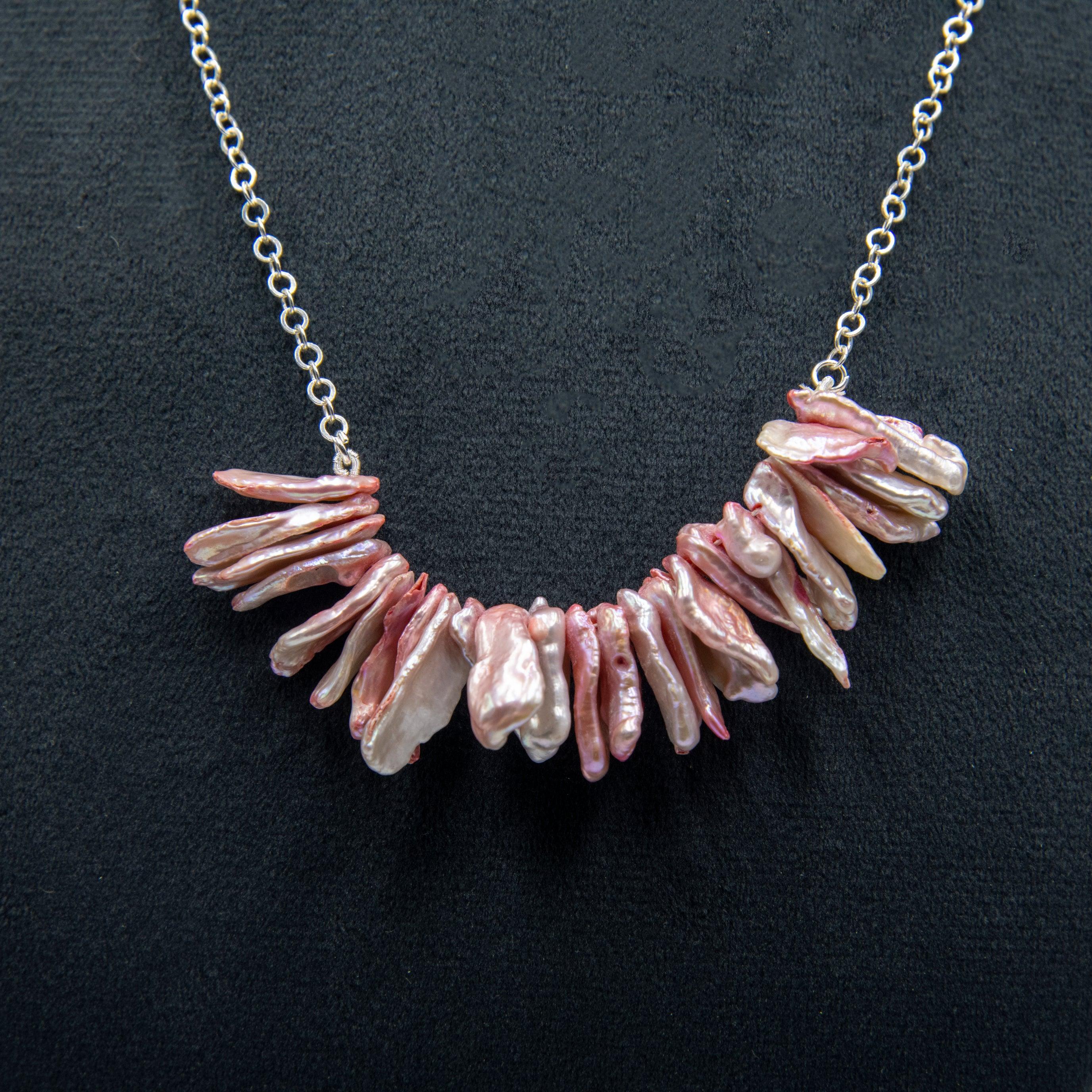 Natural Keshi Pearl Silver Plated Chain Necklace