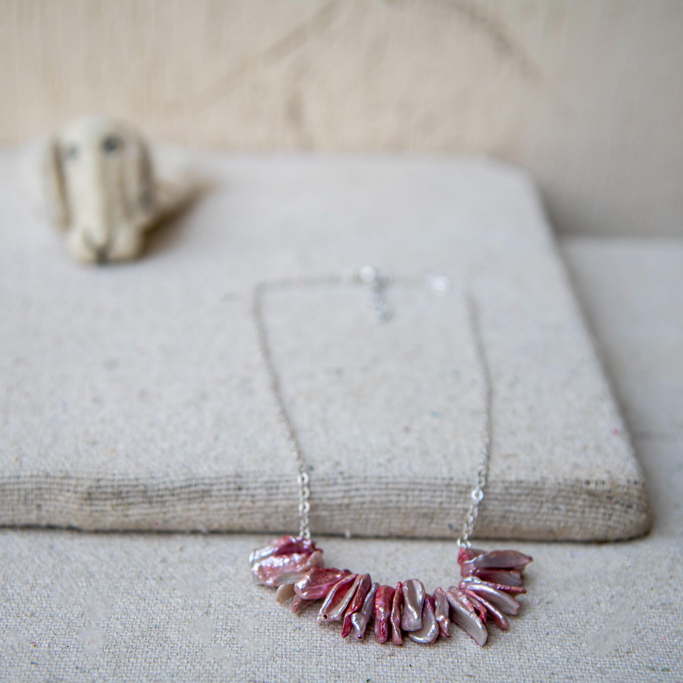 Natural Keshi Pearl Silver Plated Chain Necklace