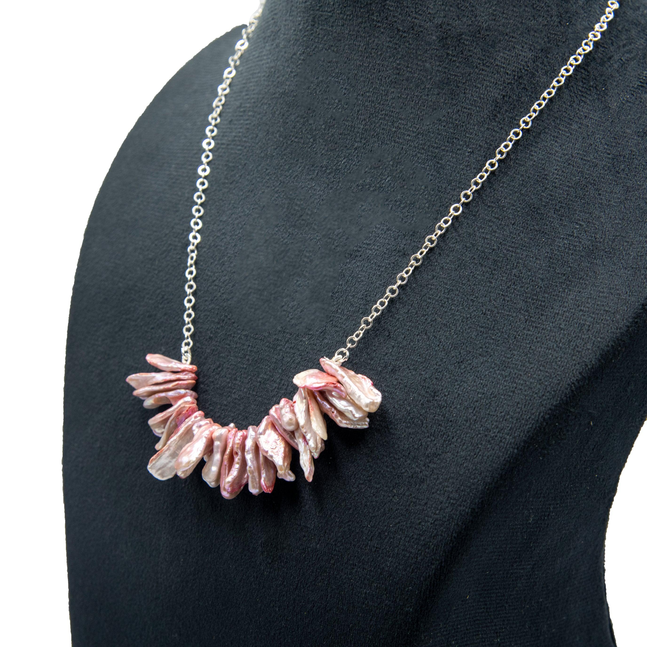 Natural Keshi Pearl Silver Plated Chain Necklace