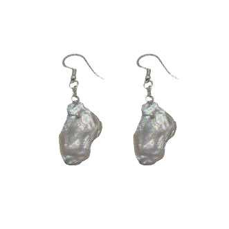 Natural Mabe Pearl Silver Plated Chain Dangler Hook Earring