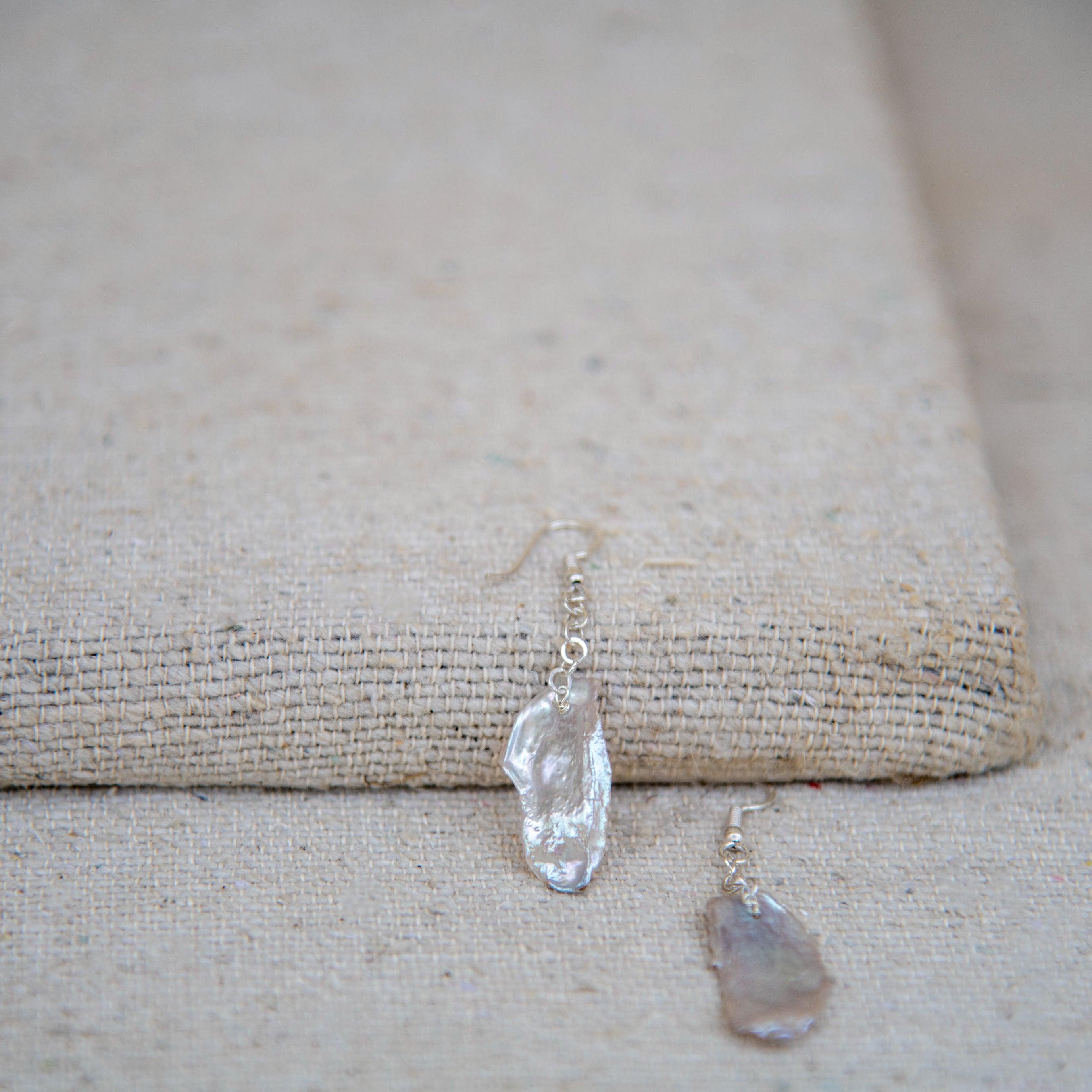 Natural Mabe Pearl Silver Plated Chain Dangler Hook Earring
