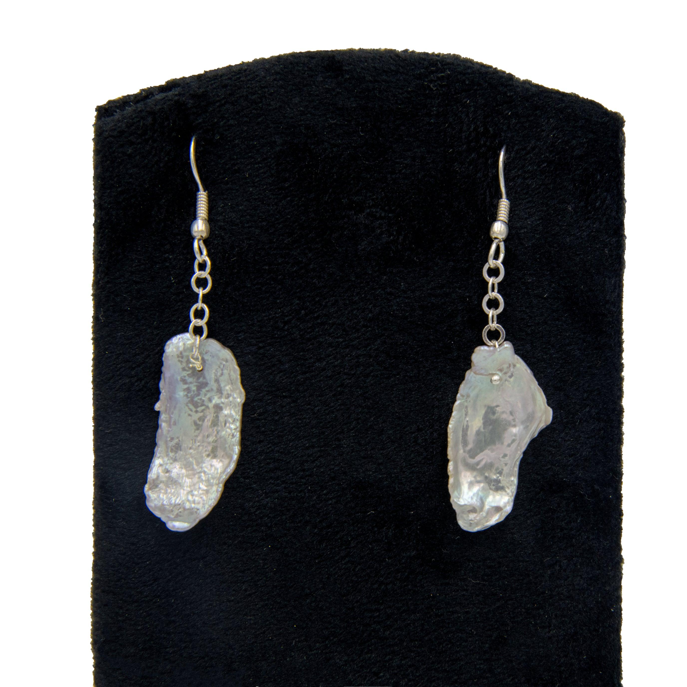 Natural Mabe Pearl Silver Plated Chain Dangler Hook Earring