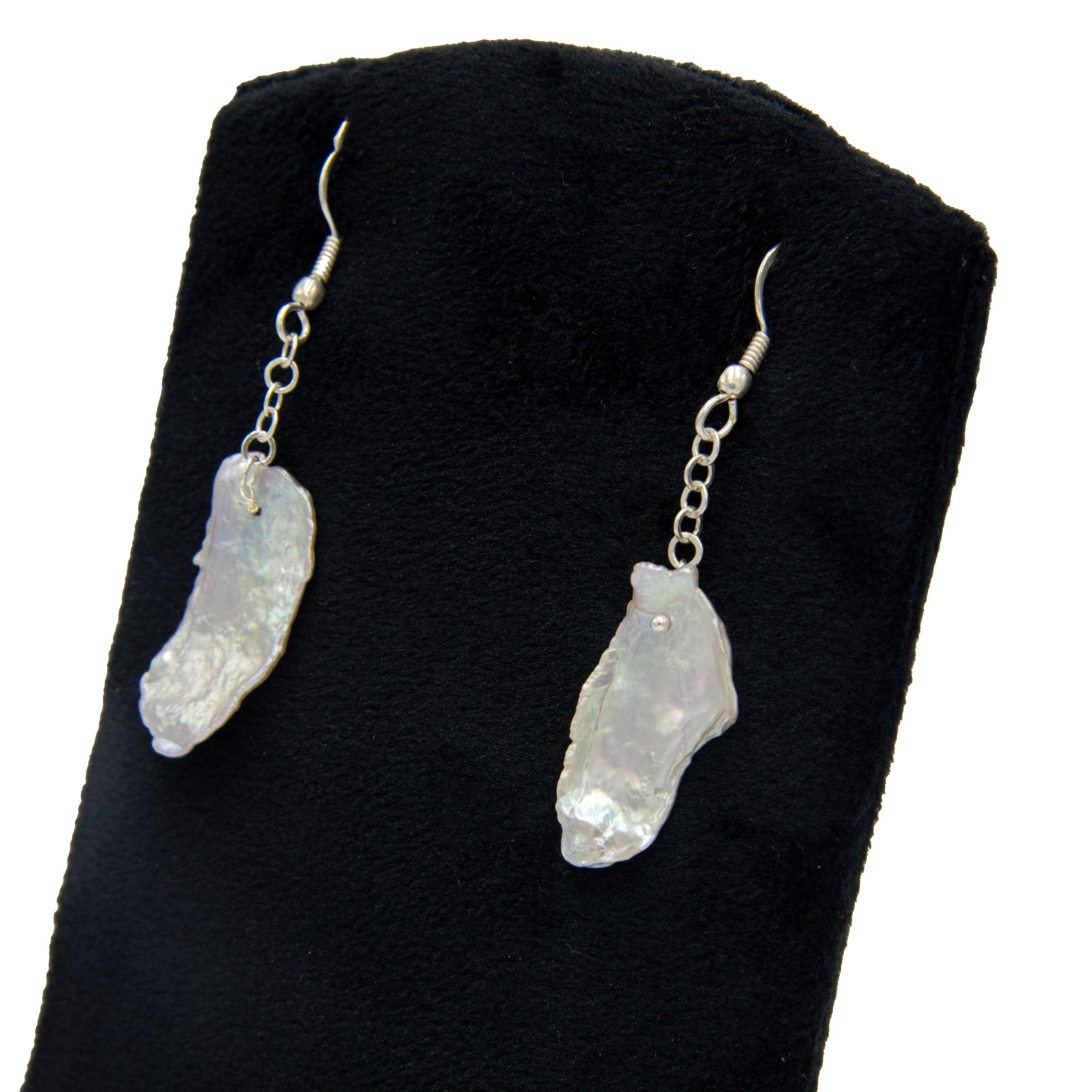Natural Mabe Pearl Silver Plated Chain Dangler Hook Earring