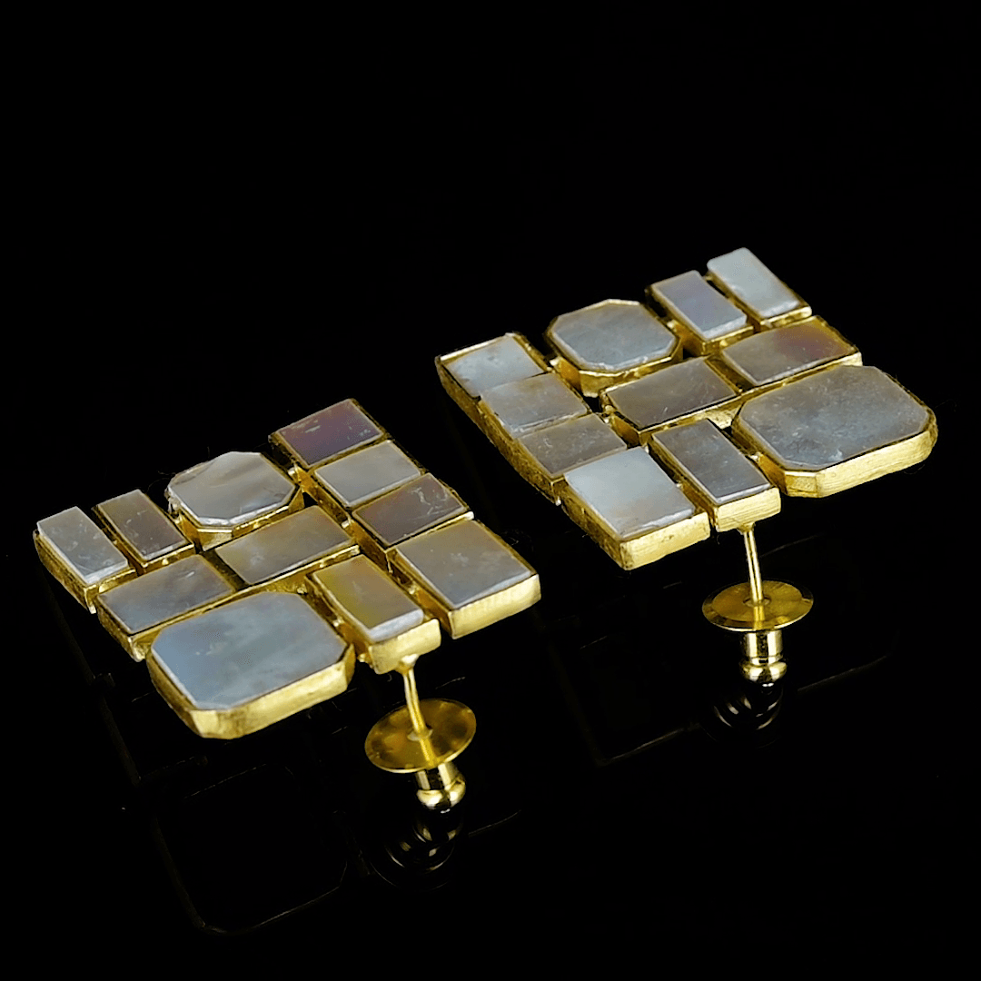 Natural Mother of Pearl Brass Stud Earring
