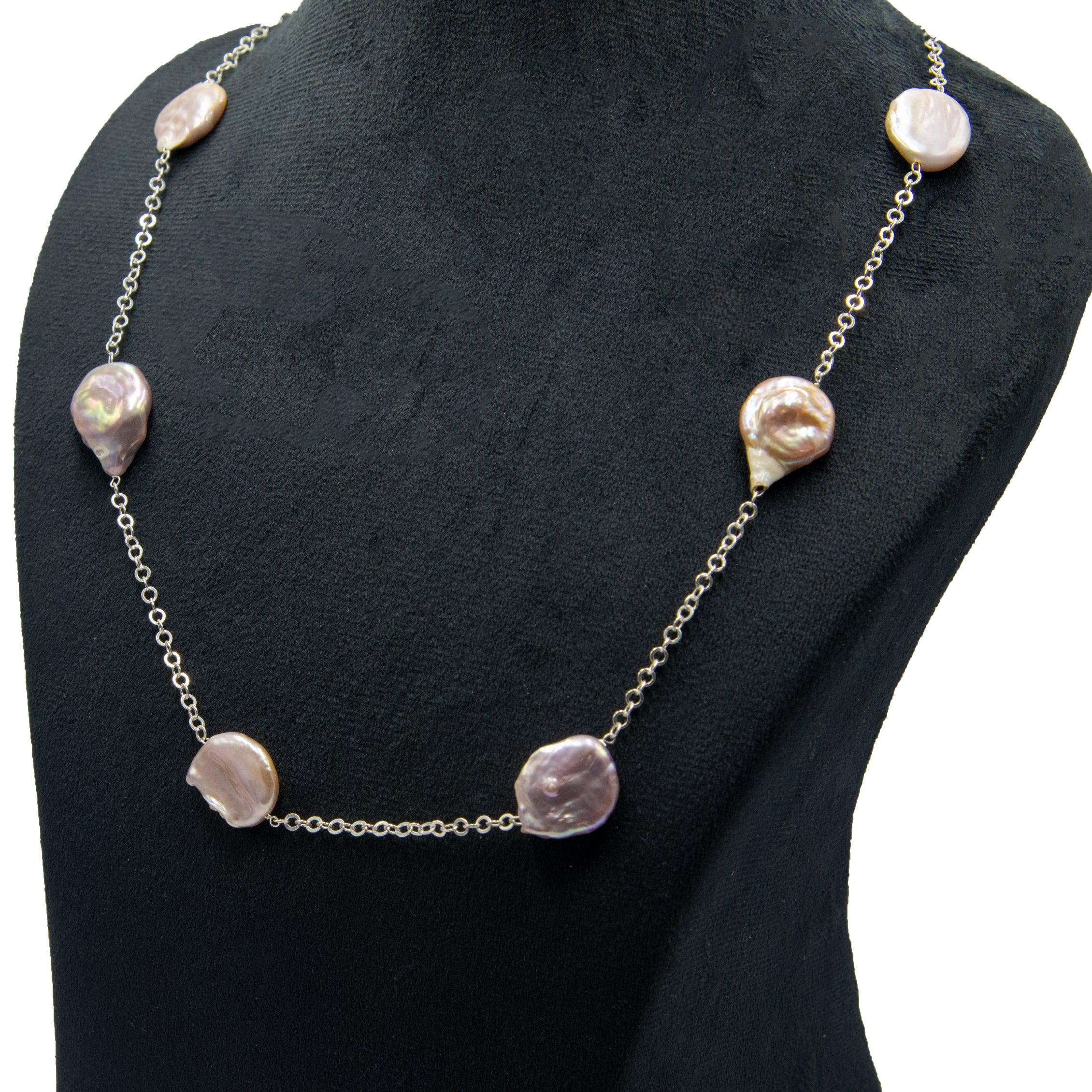 Natural Pearl Sliver Plated Cut Chain Necklace