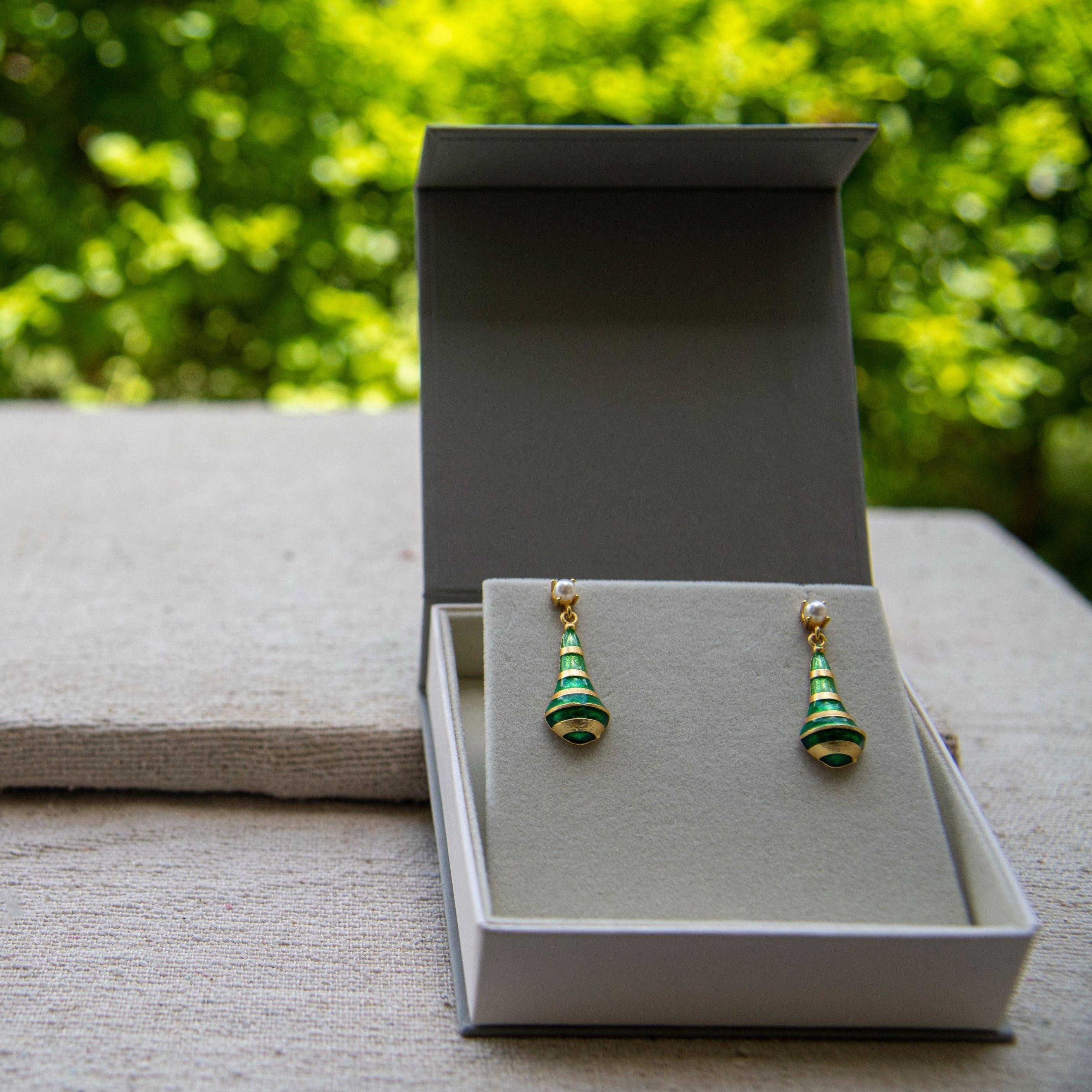 Pear Style Enameled Flash Gold Plated Stud Earring