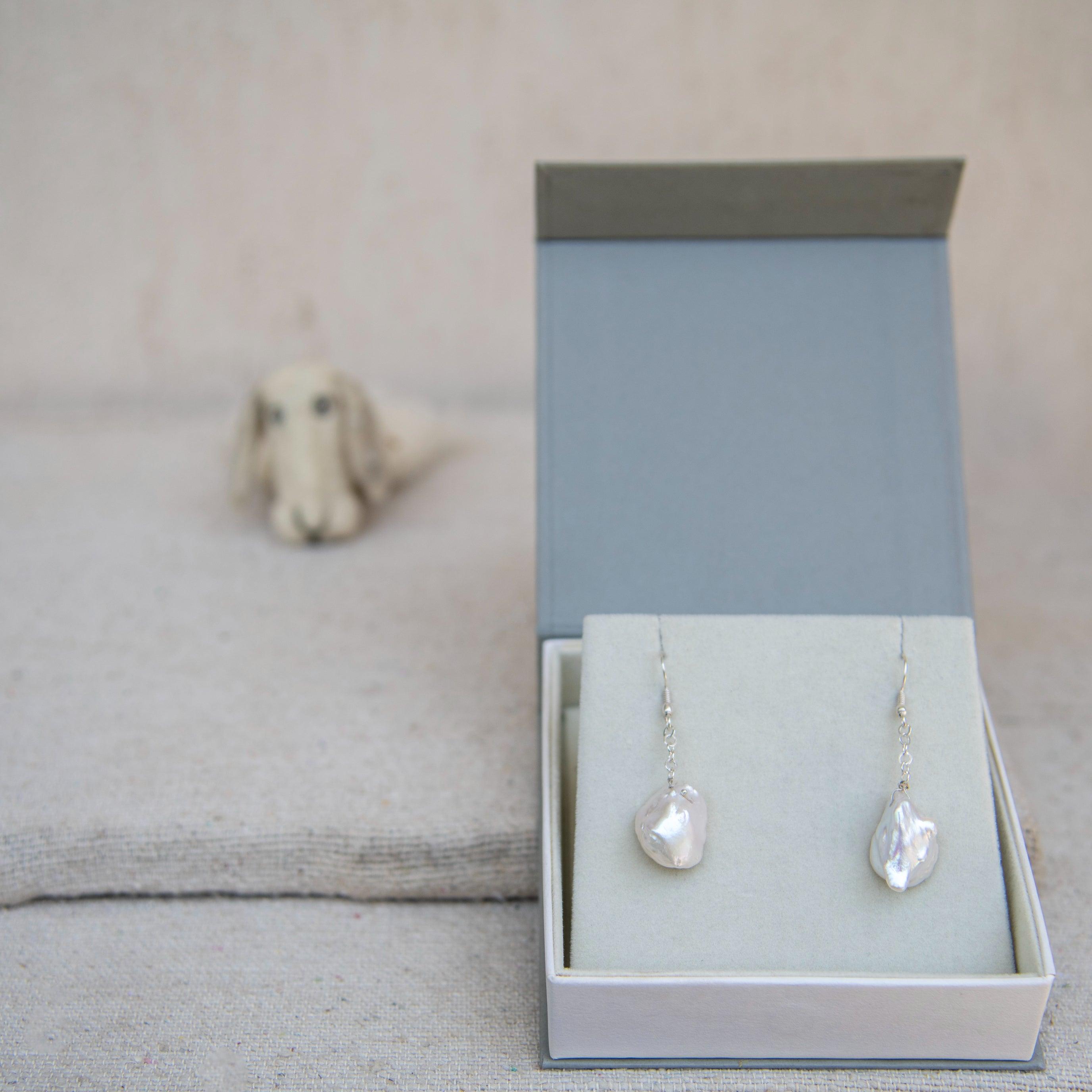 Pearl Curved Silver Plated Dangler Hook Earring