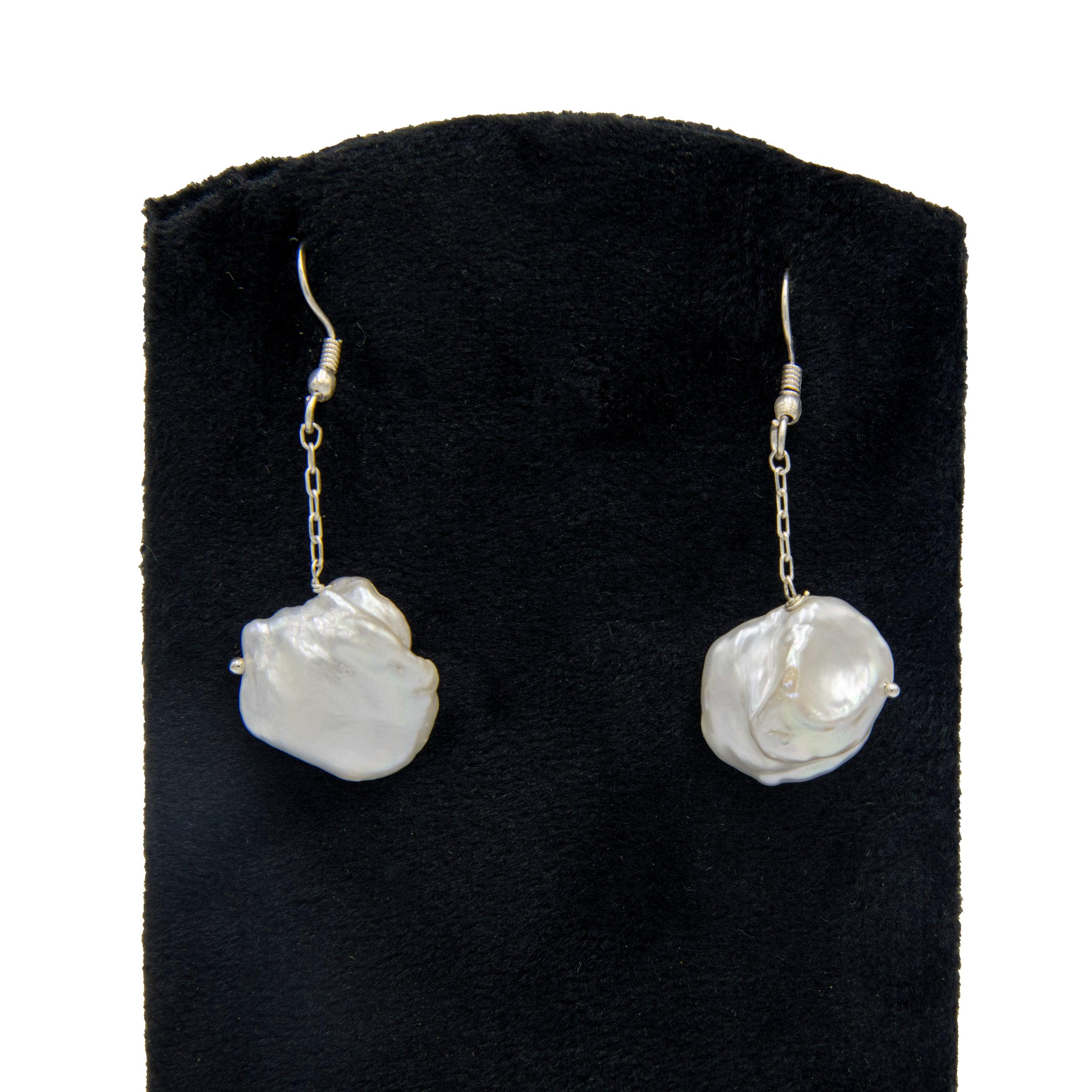 Pearl Curved Silver Plated Dangler Hook Earring