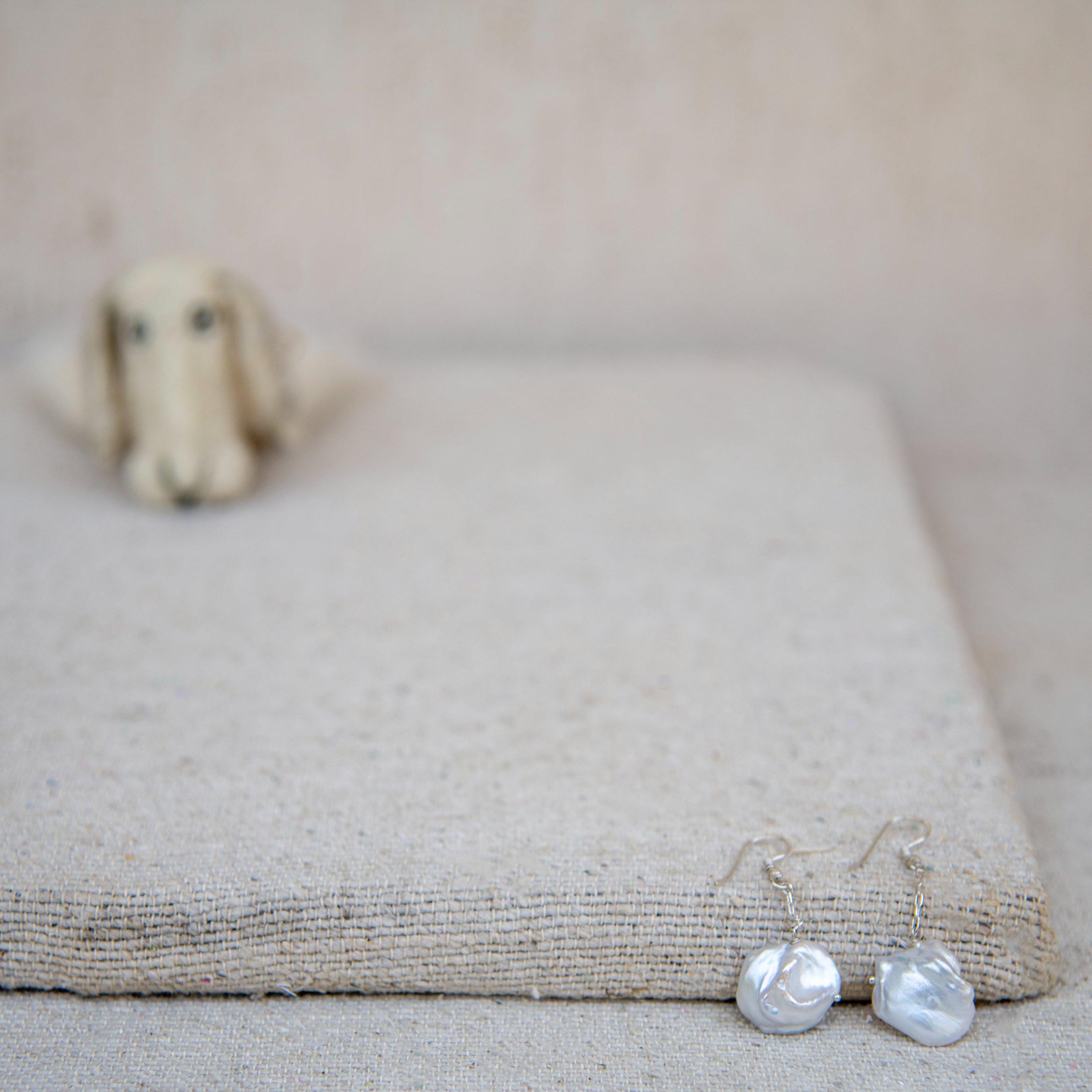 Pearl Curved Silver Plated Dangler Hook Earring