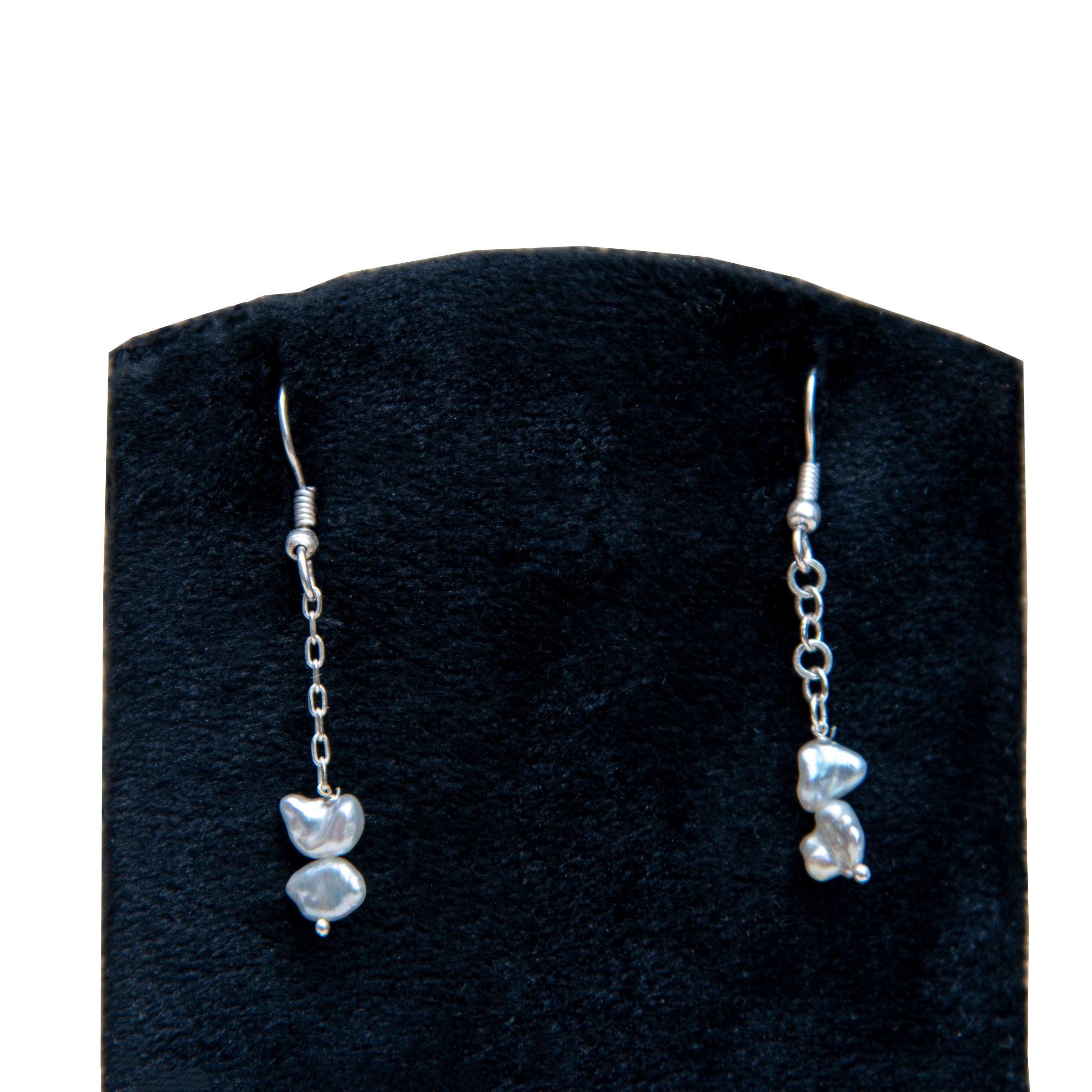 Pearl Long Silver Plated Chain Dangler Hook Earring