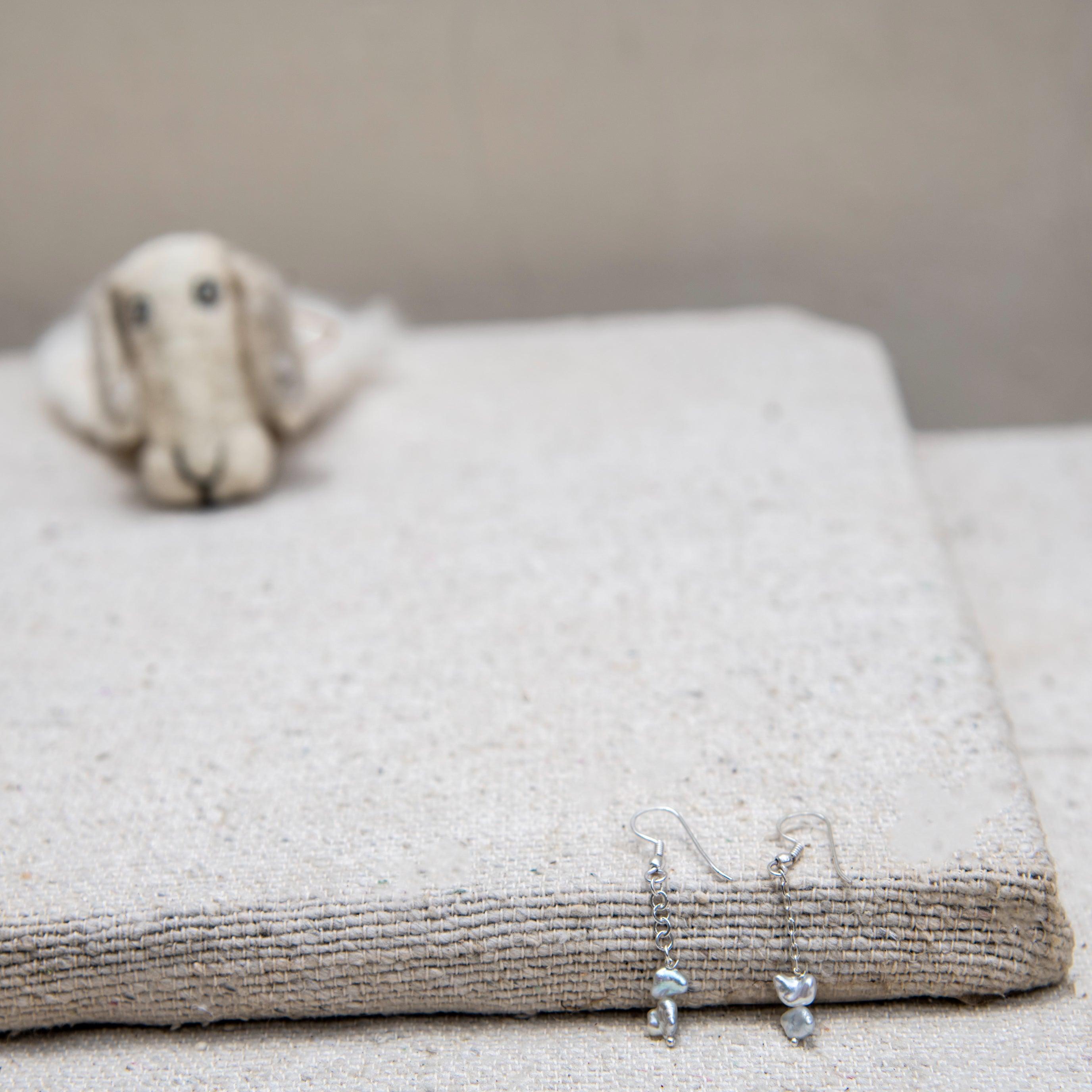 Pearl Long Silver Plated Chain Dangler Hook Earring