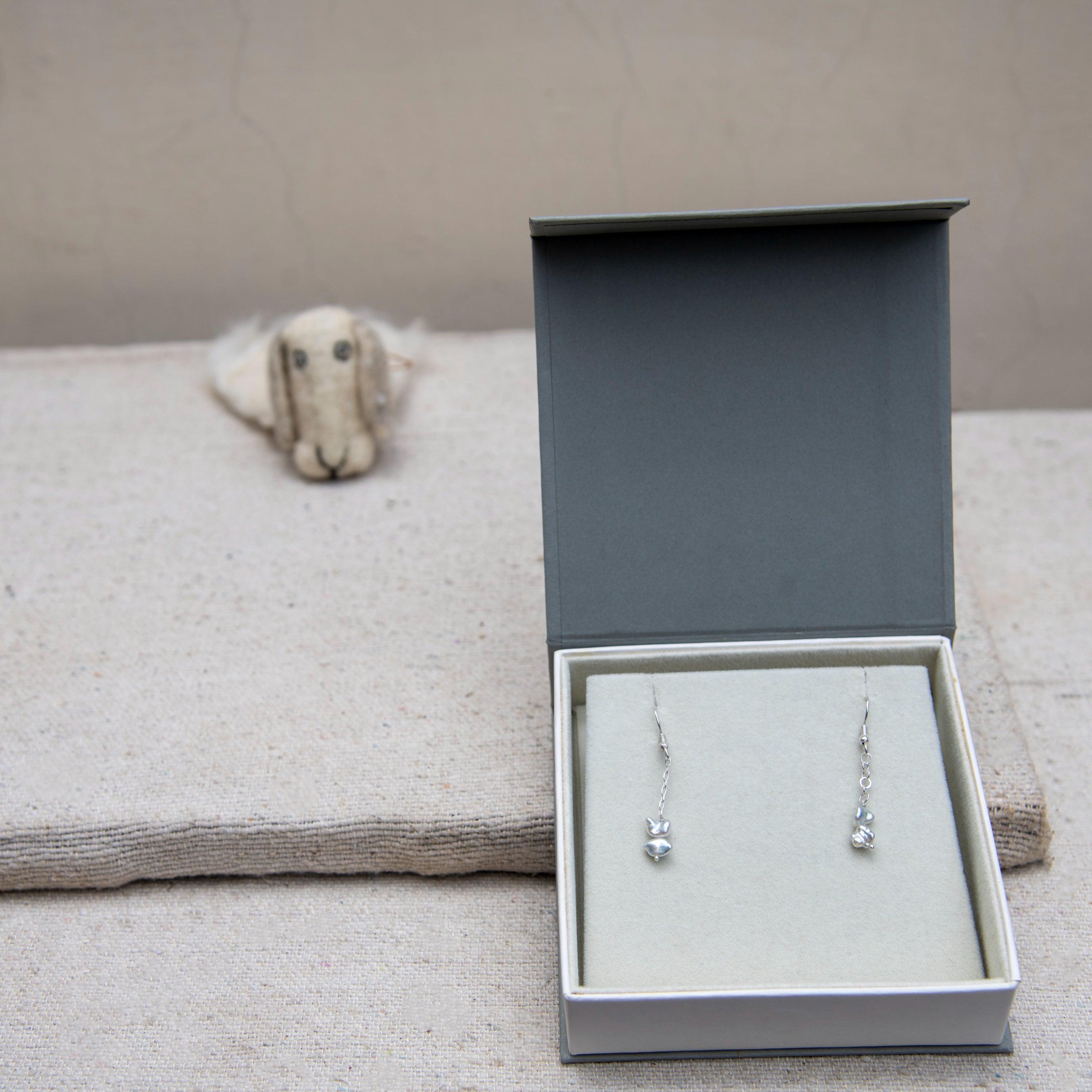 Pearl Long Silver Plated Chain Dangler Hook Earring