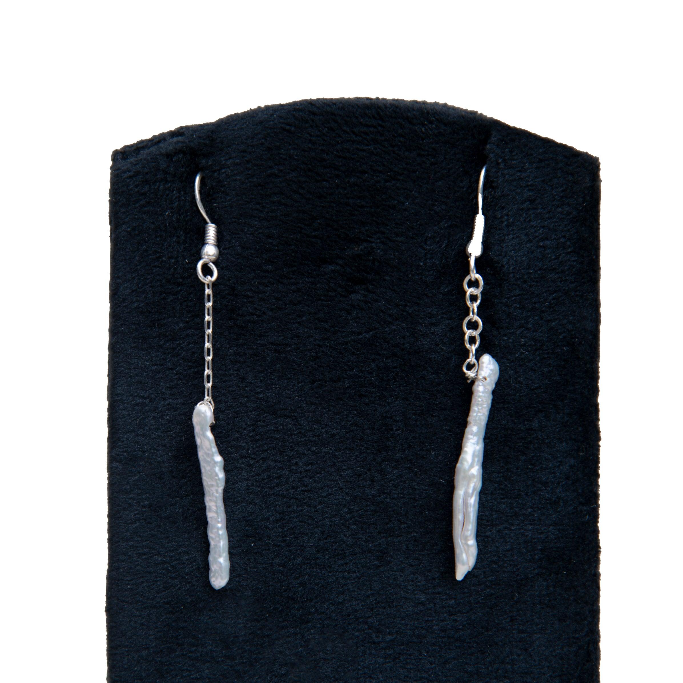 Pearl Sliver Plated Chain Dangler Hook Earring