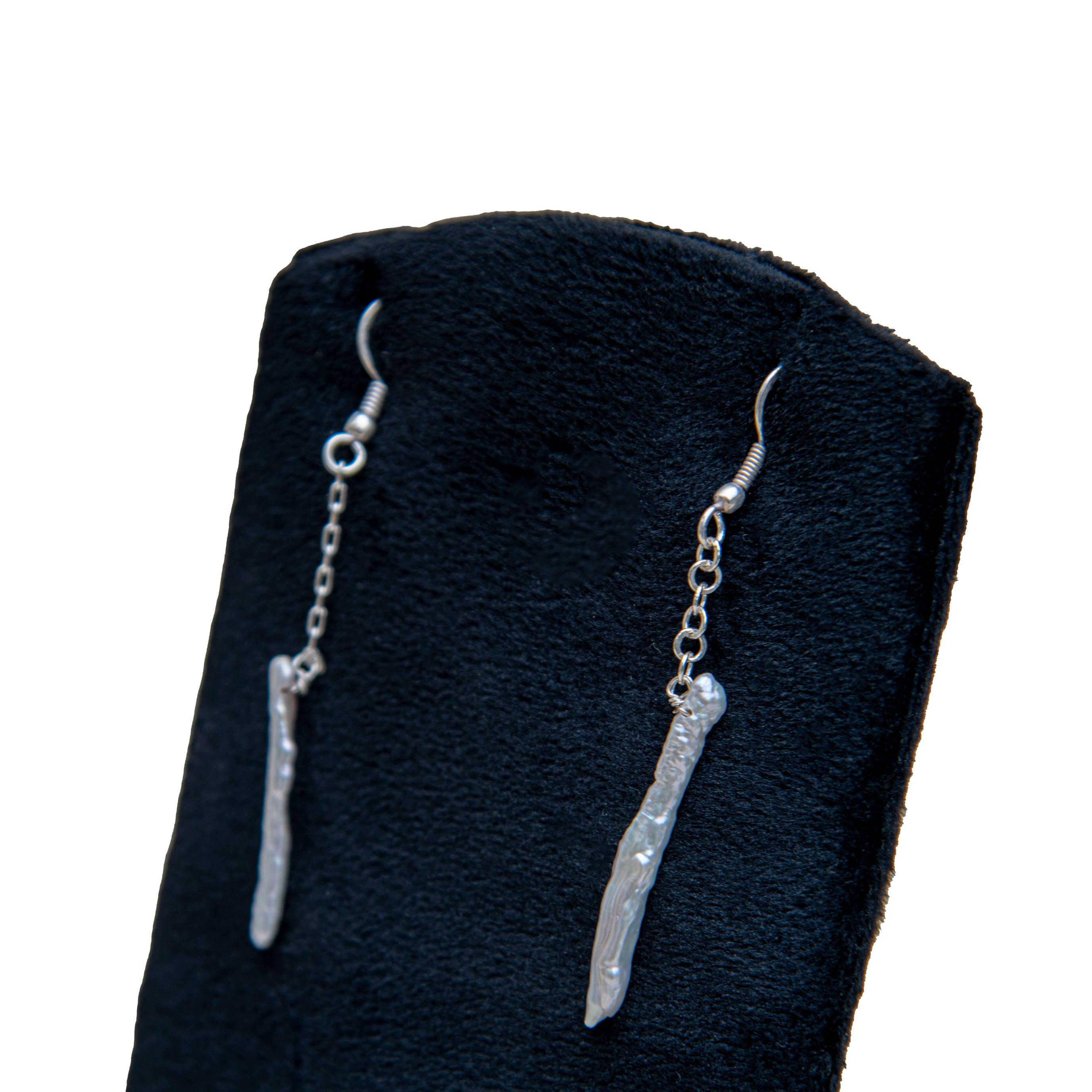 Pearl Sliver Plated Chain Dangler Hook Earring