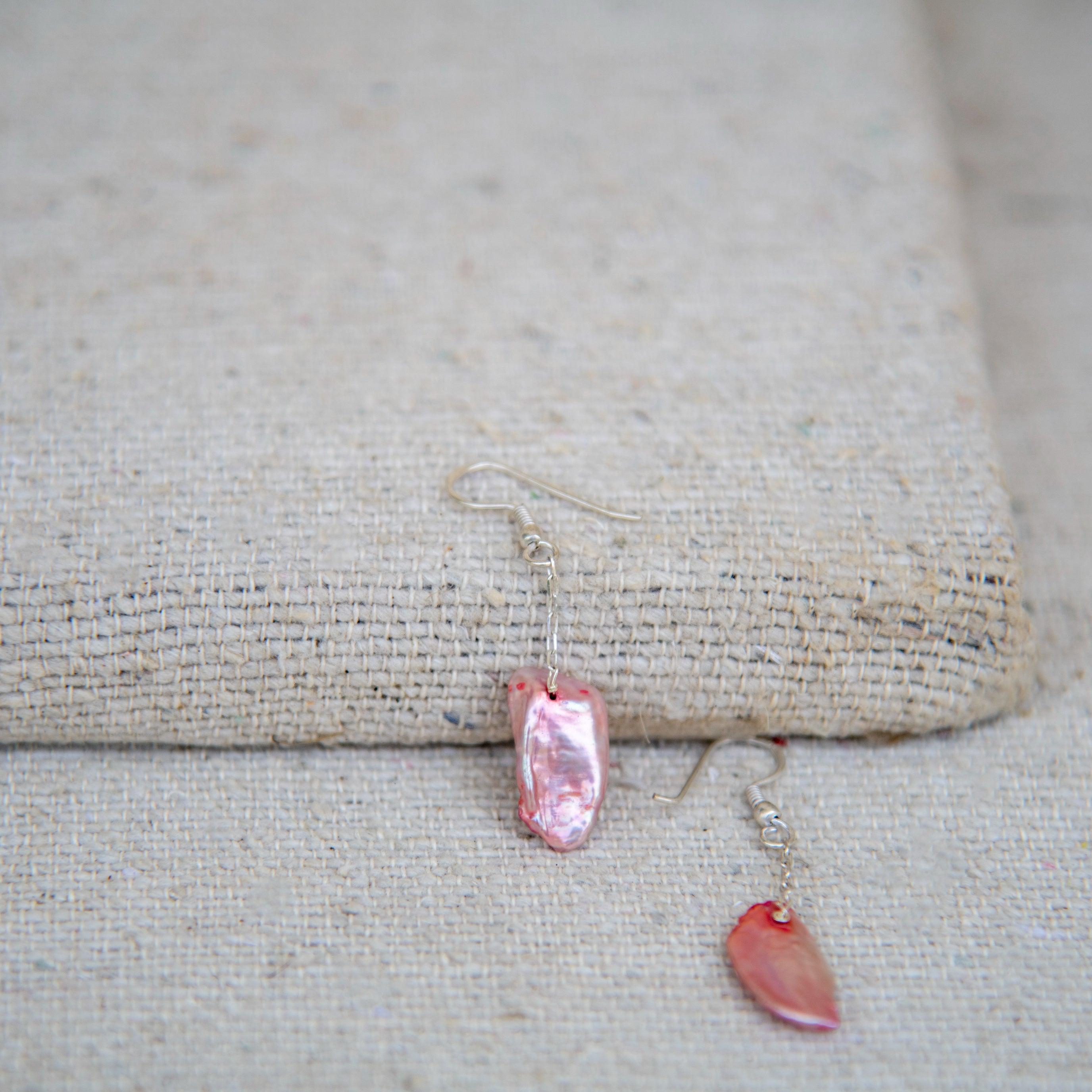 Pink Pearl Silver Plated Dangler Hook Earring