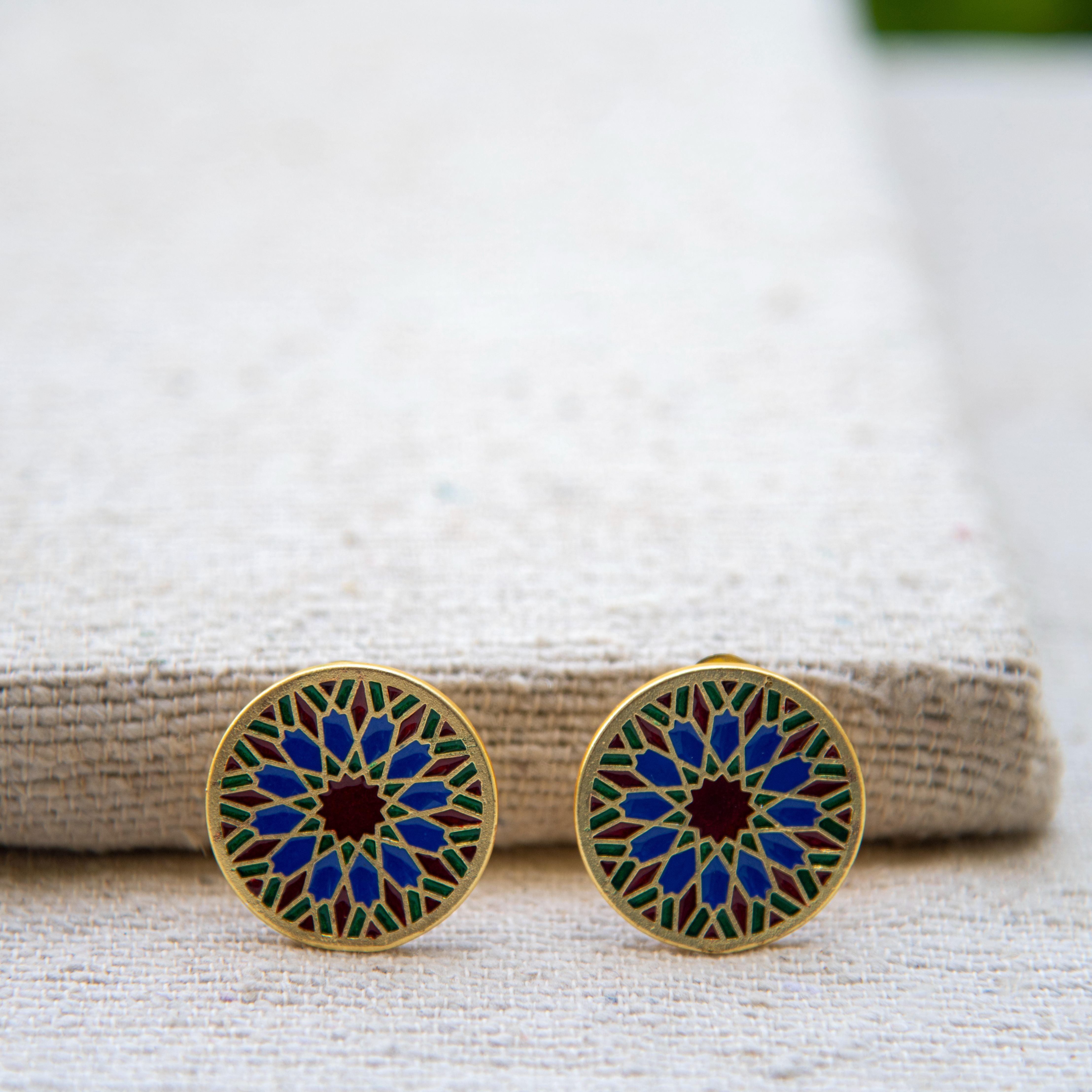 Plique A Jour Enameled Flash Gold Plated Earring