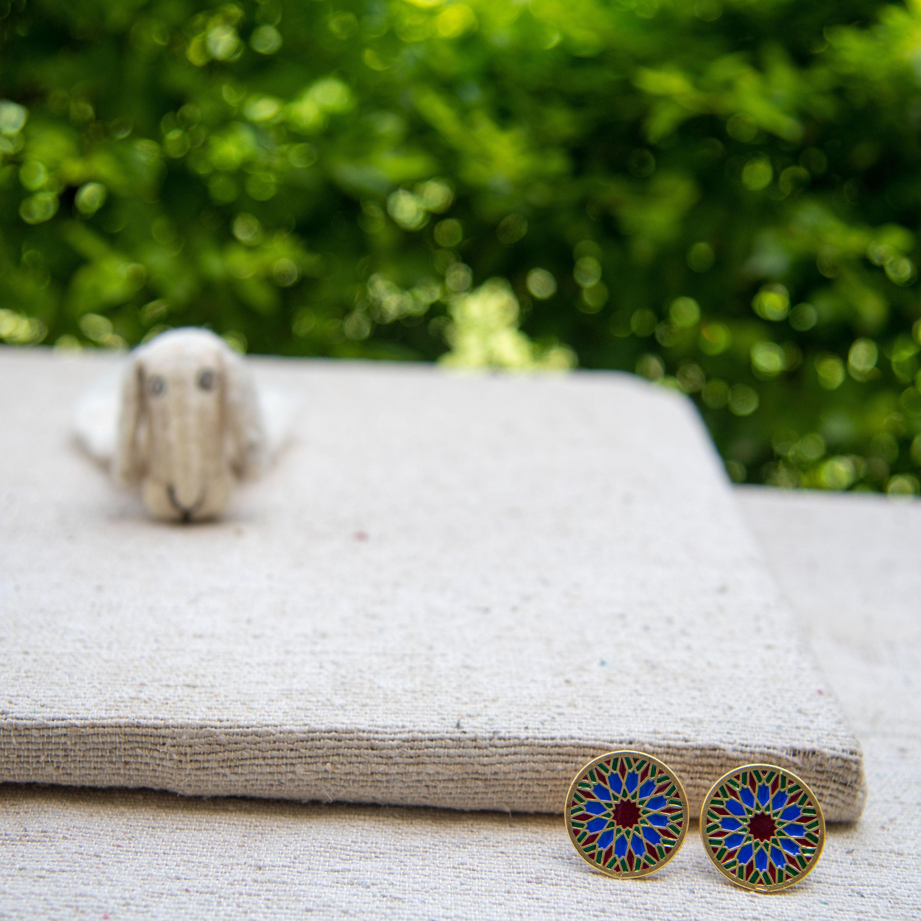 Plique A Jour Enameled Flash Gold Plated Earring