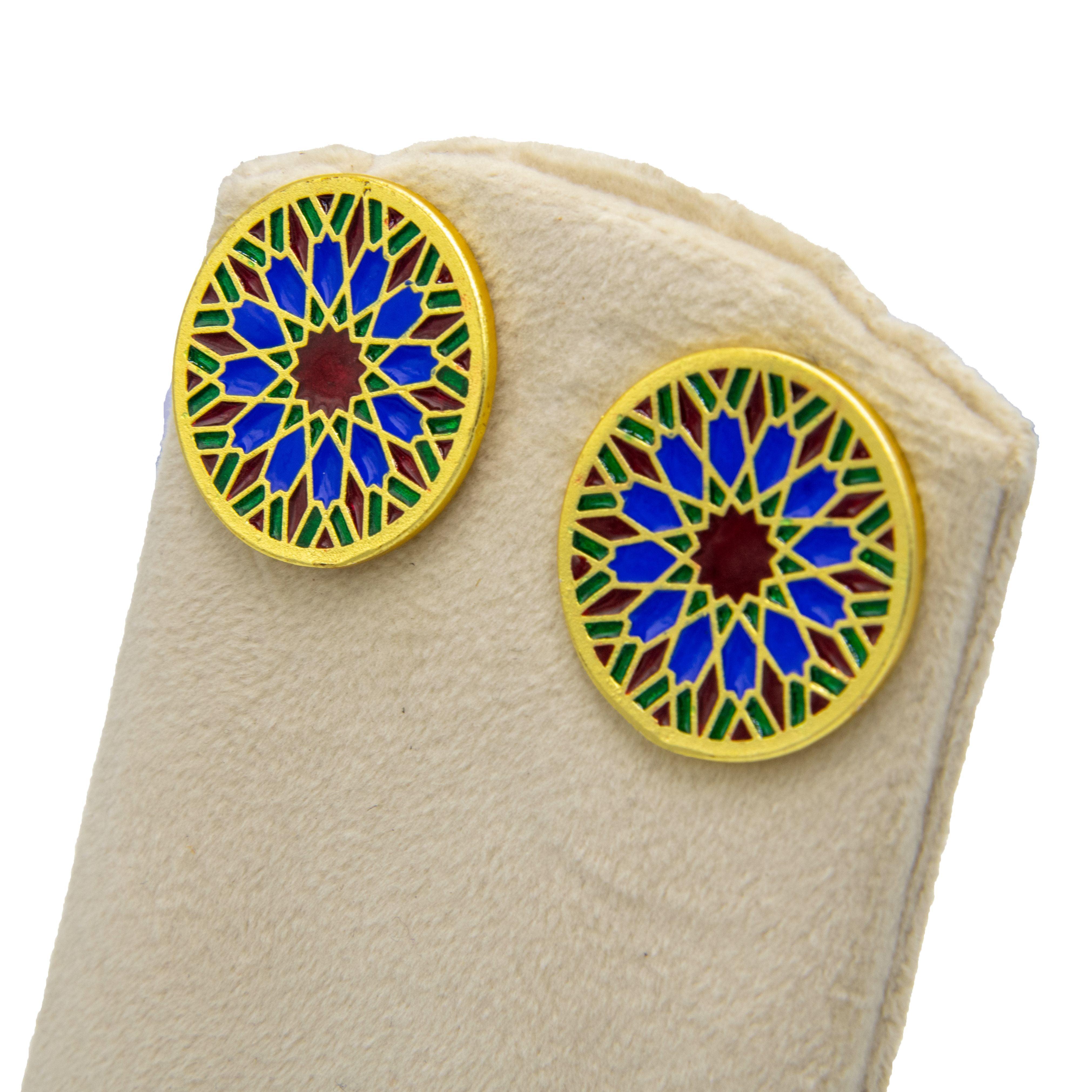 Plique A Jour Enameled Flash Gold Plated Earring
