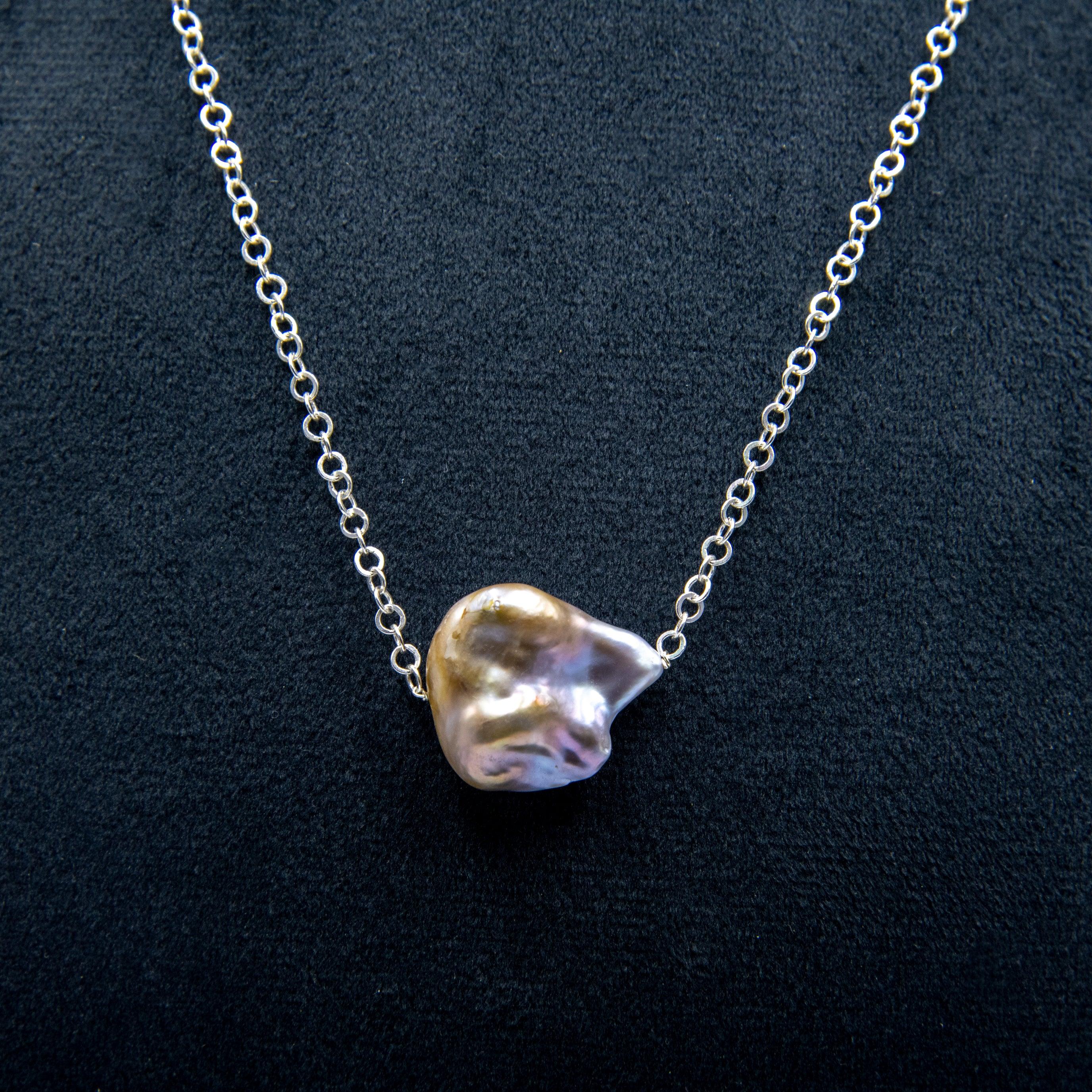 Rainbow Pearl Silver Chain Pendant