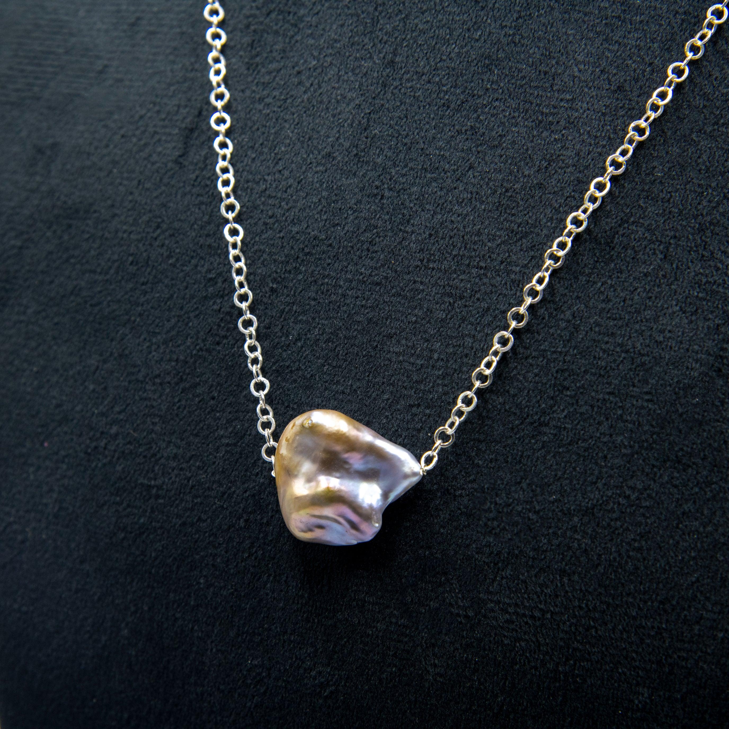 Rainbow Pearl Silver Chain Pendant
