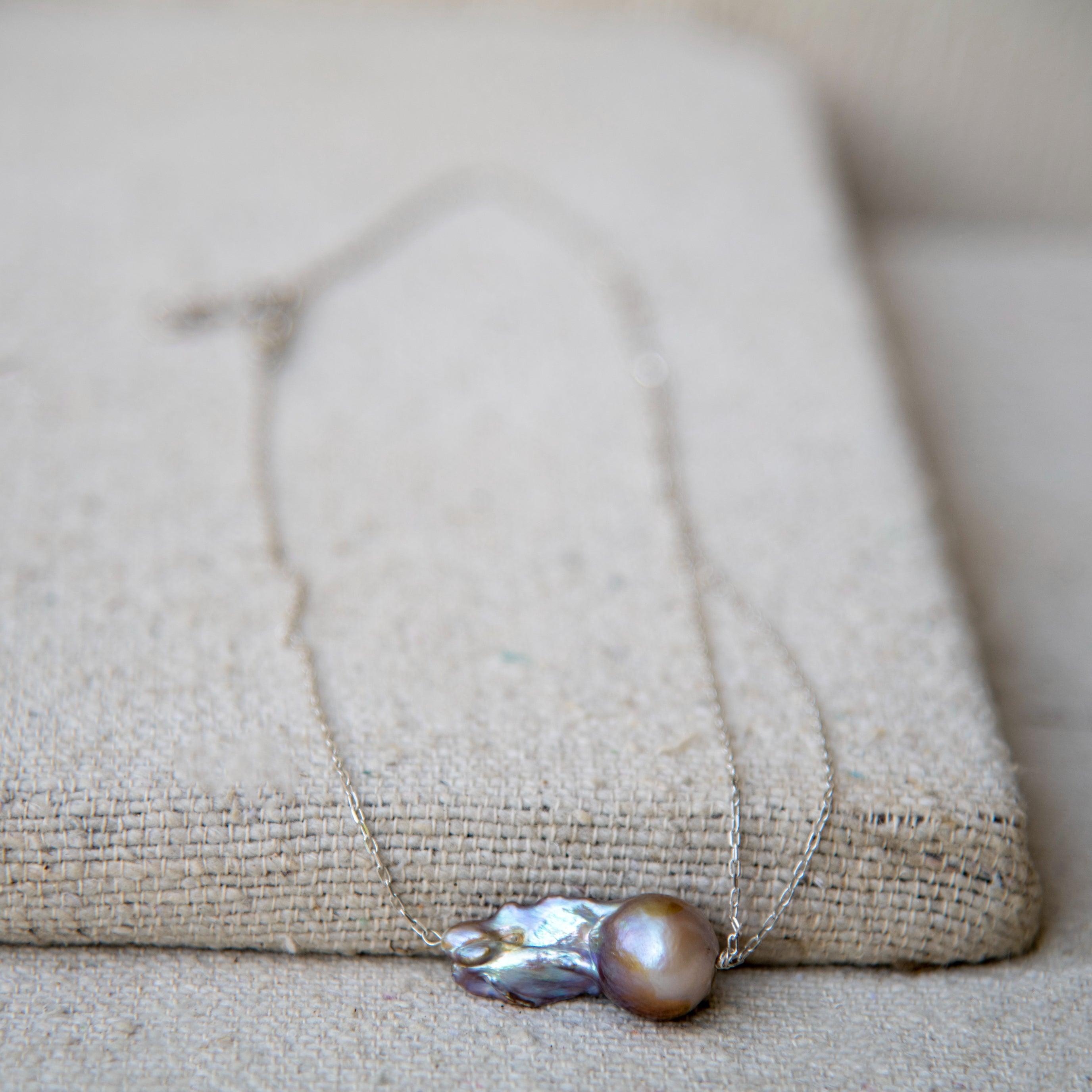 Rainbow Pearl Silver Plated Double Chain Pendant