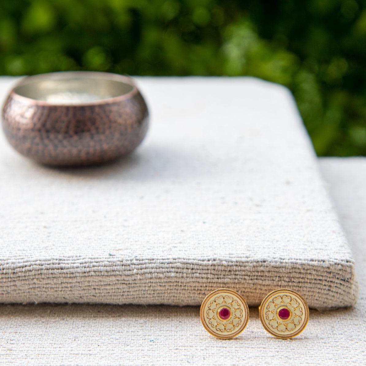 Red Garnet Enameled Hearts Cufflinks