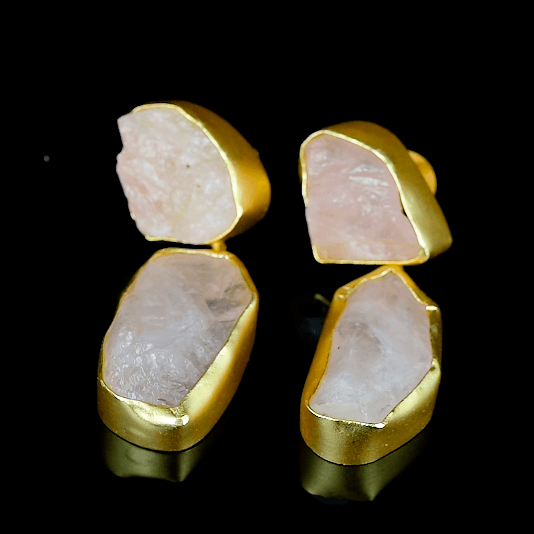 Rose Quartz Rough Gemstone Stud Earring
