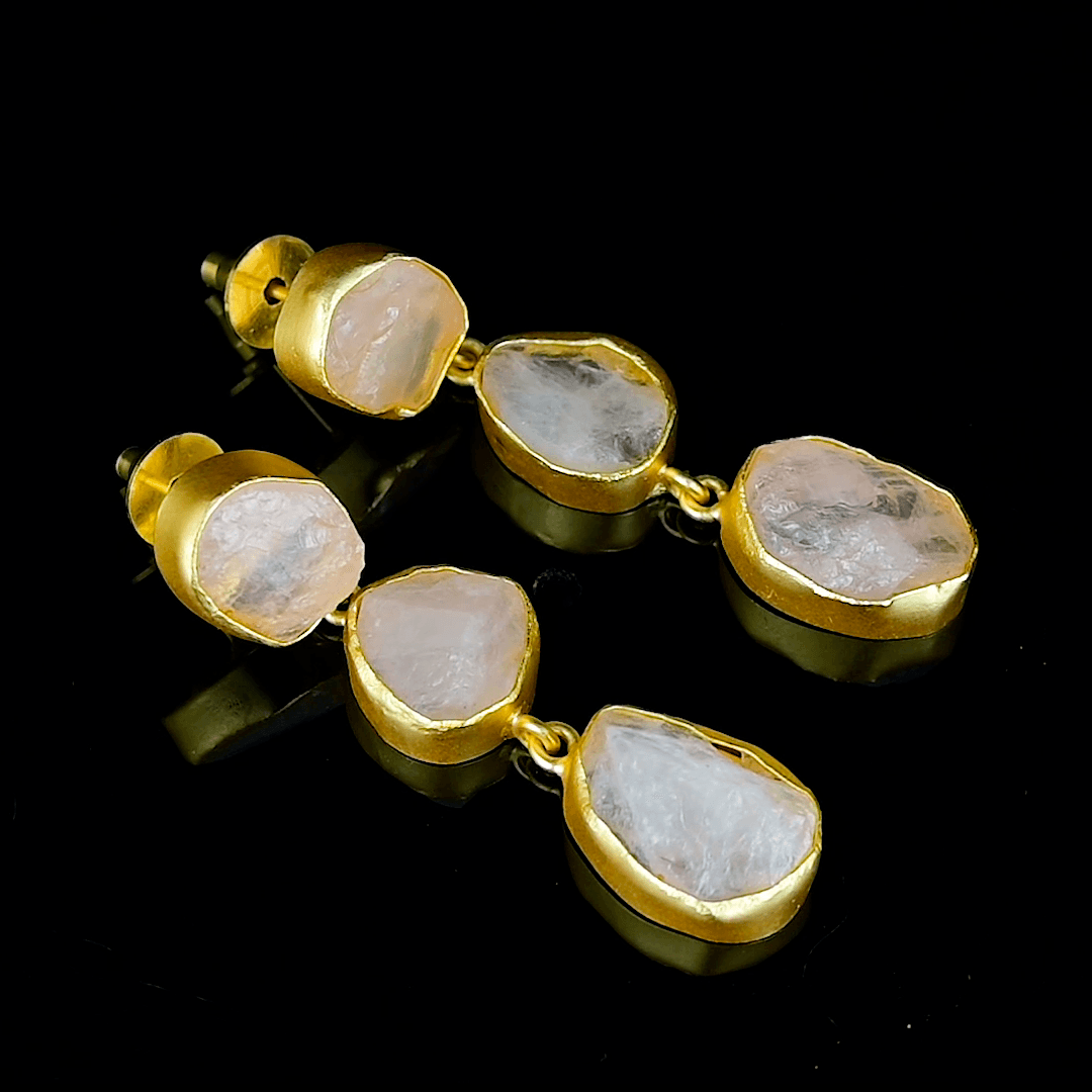 Rose Quartz Rough Gemstone Stud Earrings