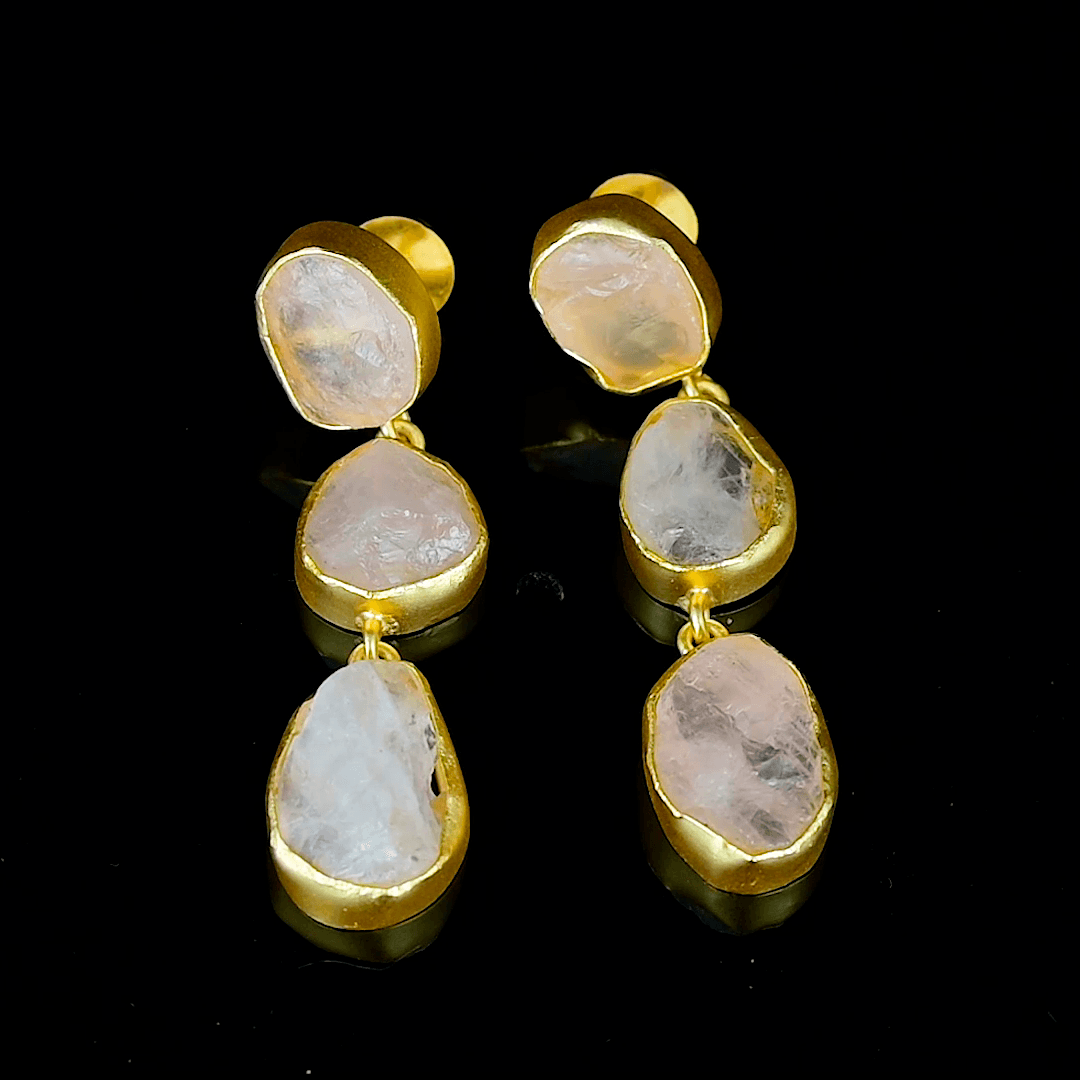 Rose Quartz Rough Gemstone Stud Earrings