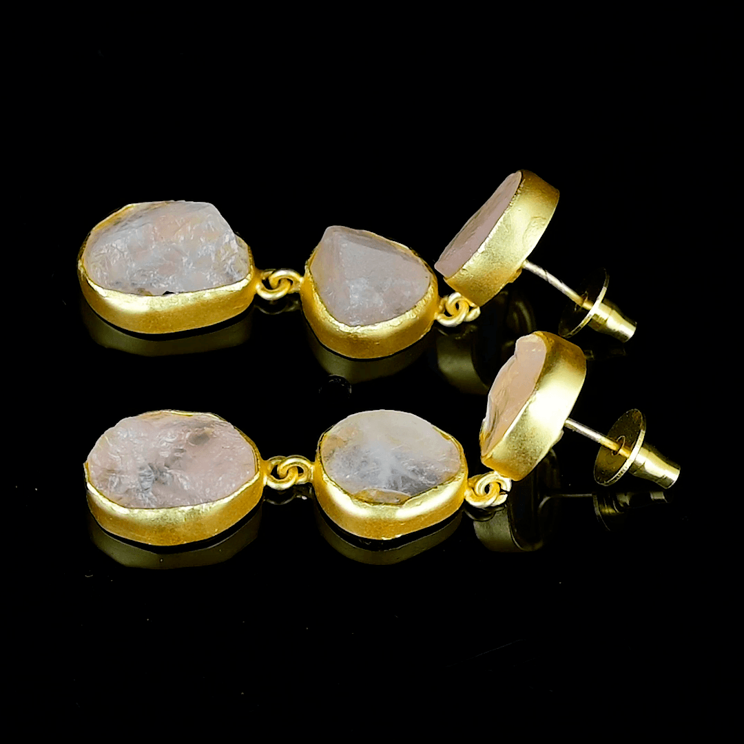 Rose Quartz Rough Gemstone Stud Earrings