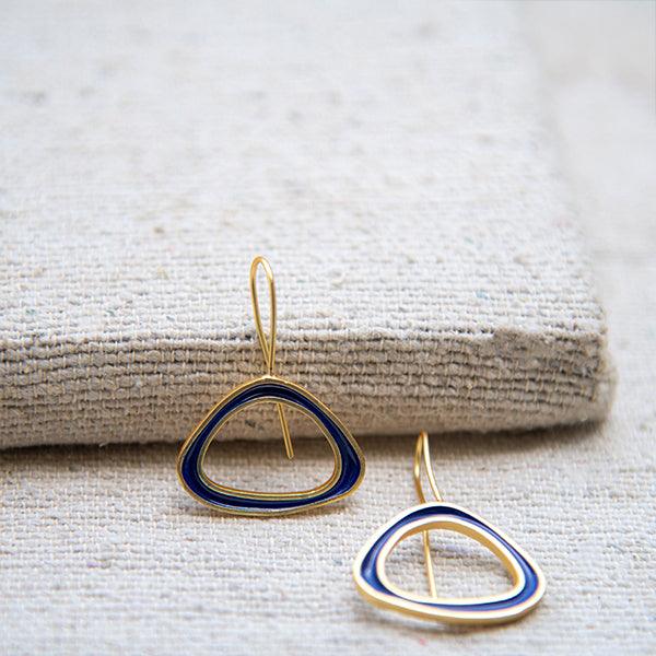 Santorini Blue Enameled Flash Gold Plated Earring