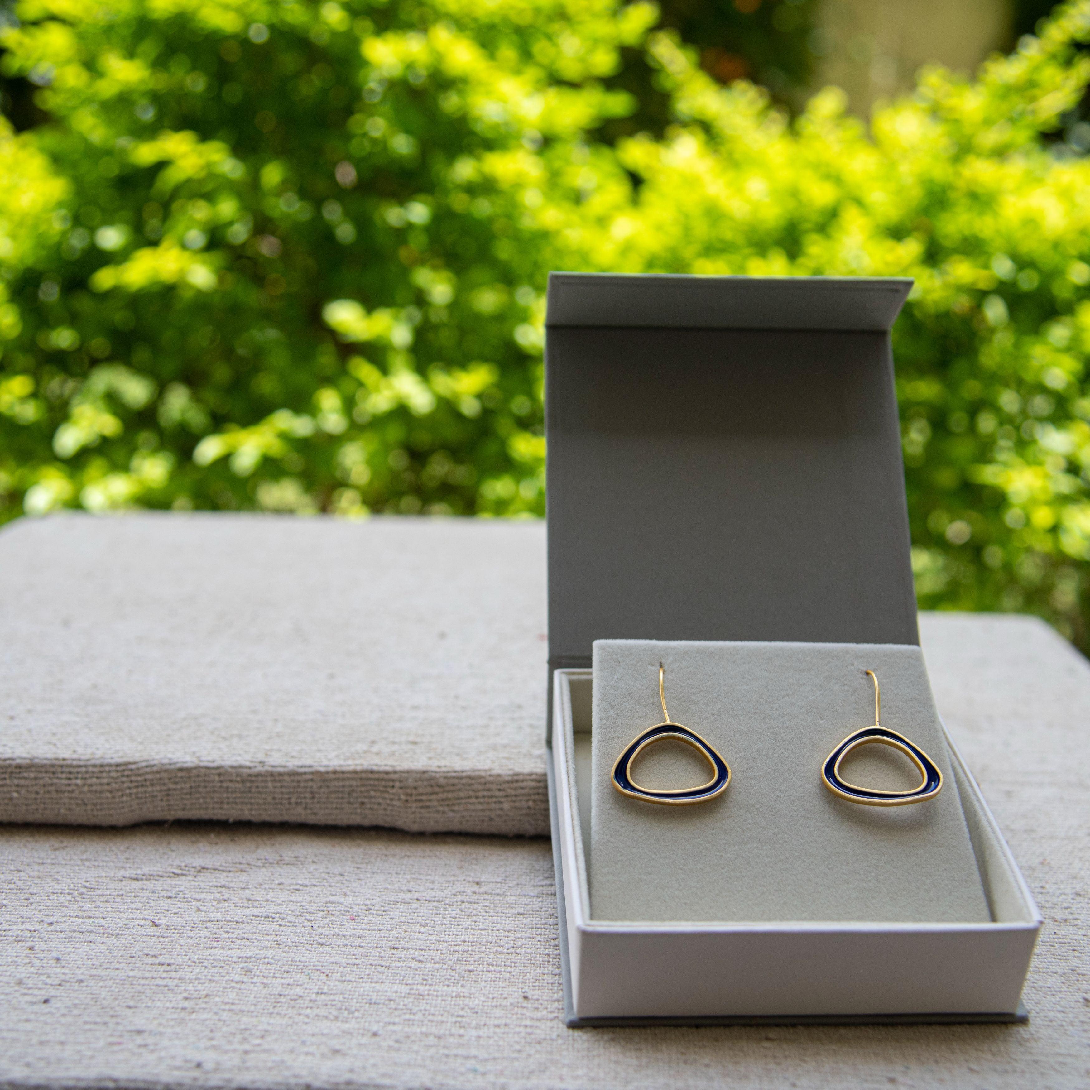 Santorini Blue Enameled Flash Gold Plated Earring