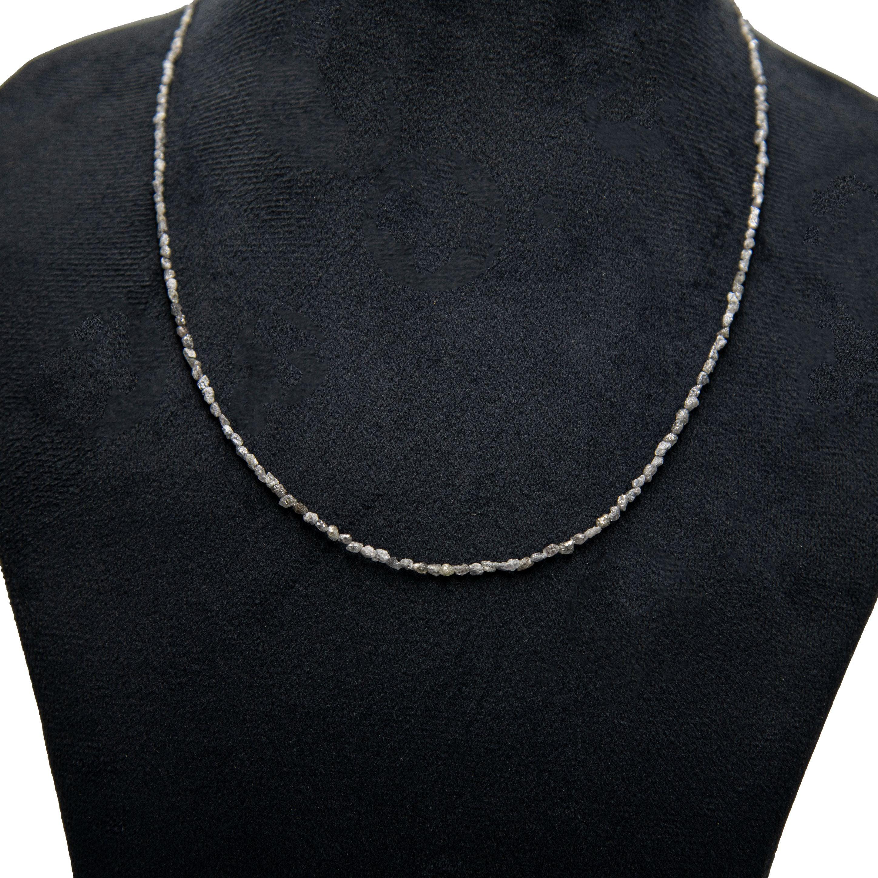 Small Grey Rough Diamond Bead Necklace with Silver Clasp