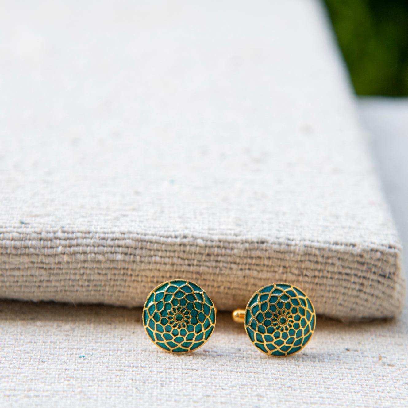 Turquoise Enameled Flower Cufflinks