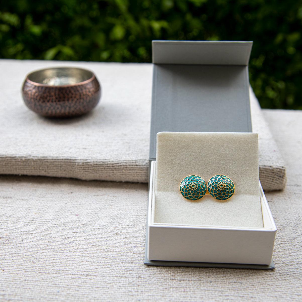 Turquoise Enameled Flower Cufflinks