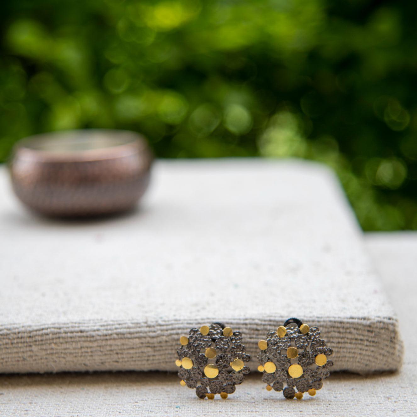 Two tone Brass & Gold Plated Stud Earring