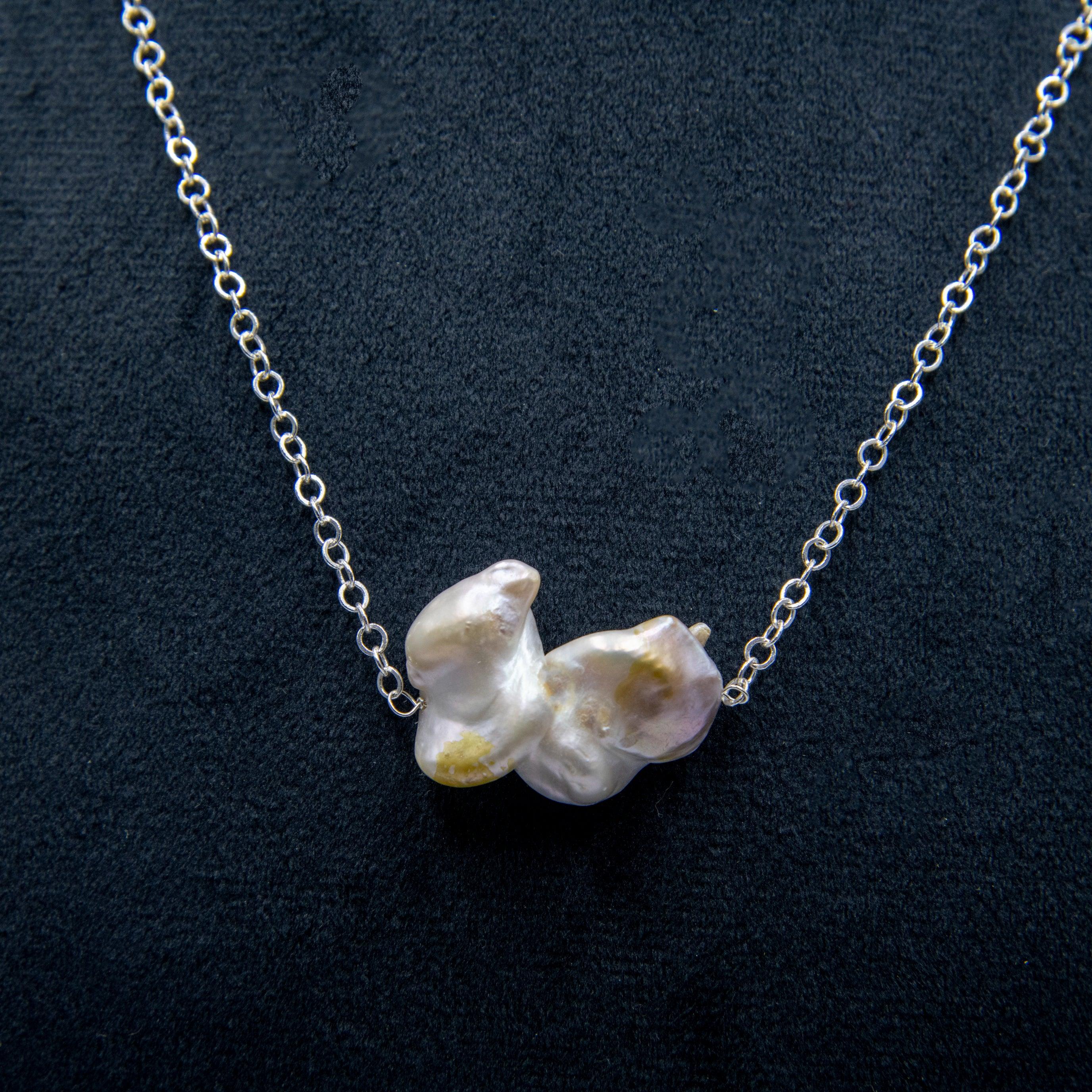 Uneven Mabe Pearl Silver Plated Chain Pendant